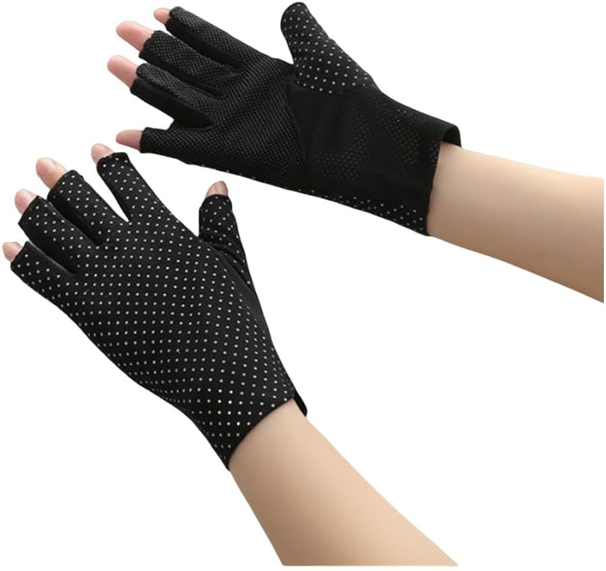GYWHOOFT Women Sunscreen Fingerless Gloves UV Protection Half Finger Gloves Summer Sunblock Gloves,Special for Girl Lady Summer Outdoor Cycling Fishing Golfing(Black)