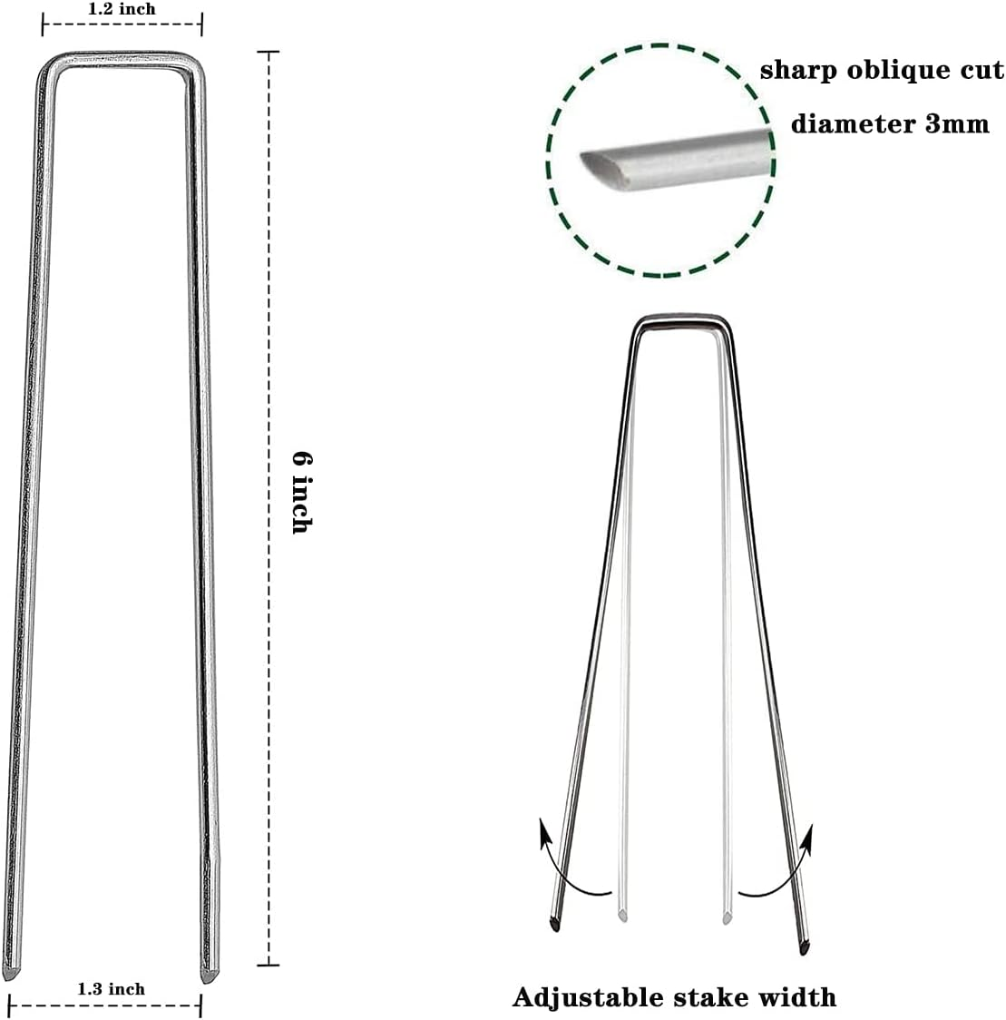 100 Pcs 6 Inch Garden Landscape Staples Galvanized Pins Lawn Stakes for Weed Barrier Ground Cover,U-Type Heavy Duty (100 Pcs X 6") image number 3