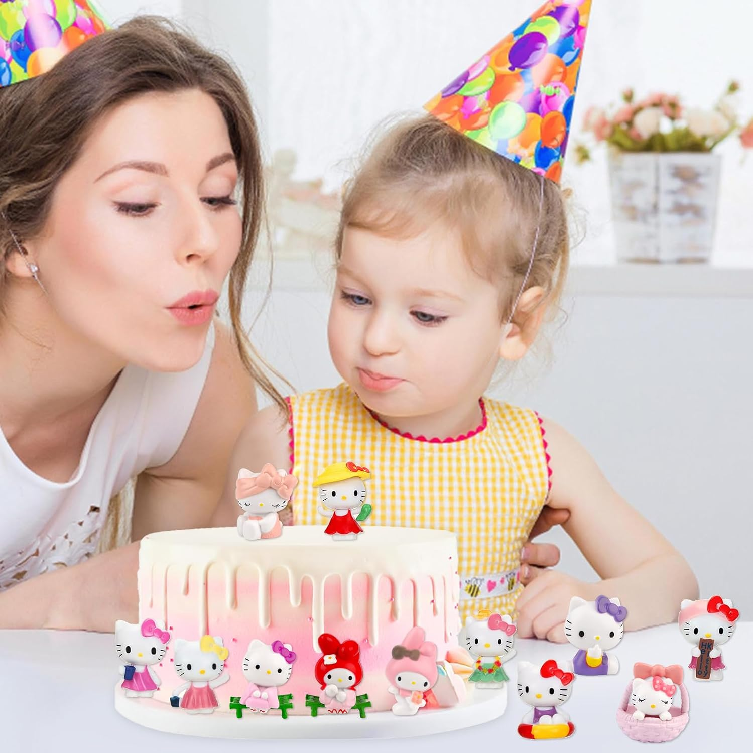 Hello Kitty Cake Toppers, Pack of 12, Soft Pink, Pastel, Kitty Birthday Decoration, Cake Decoration for Girls, Children, Birthday Gift image number 4