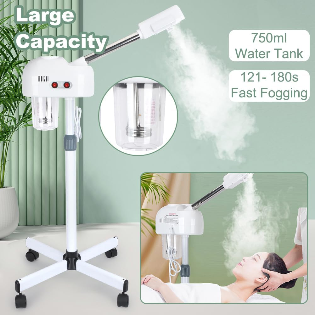 Professional Facial Steamer with Hot Ozone, Stand Face Steamer on Wheels, Face Steamer for Facial Deep Cleansing for Beauty Salons, and Spas, 360&deg; Ratotable Nozzle, Adjustable Height image number 5