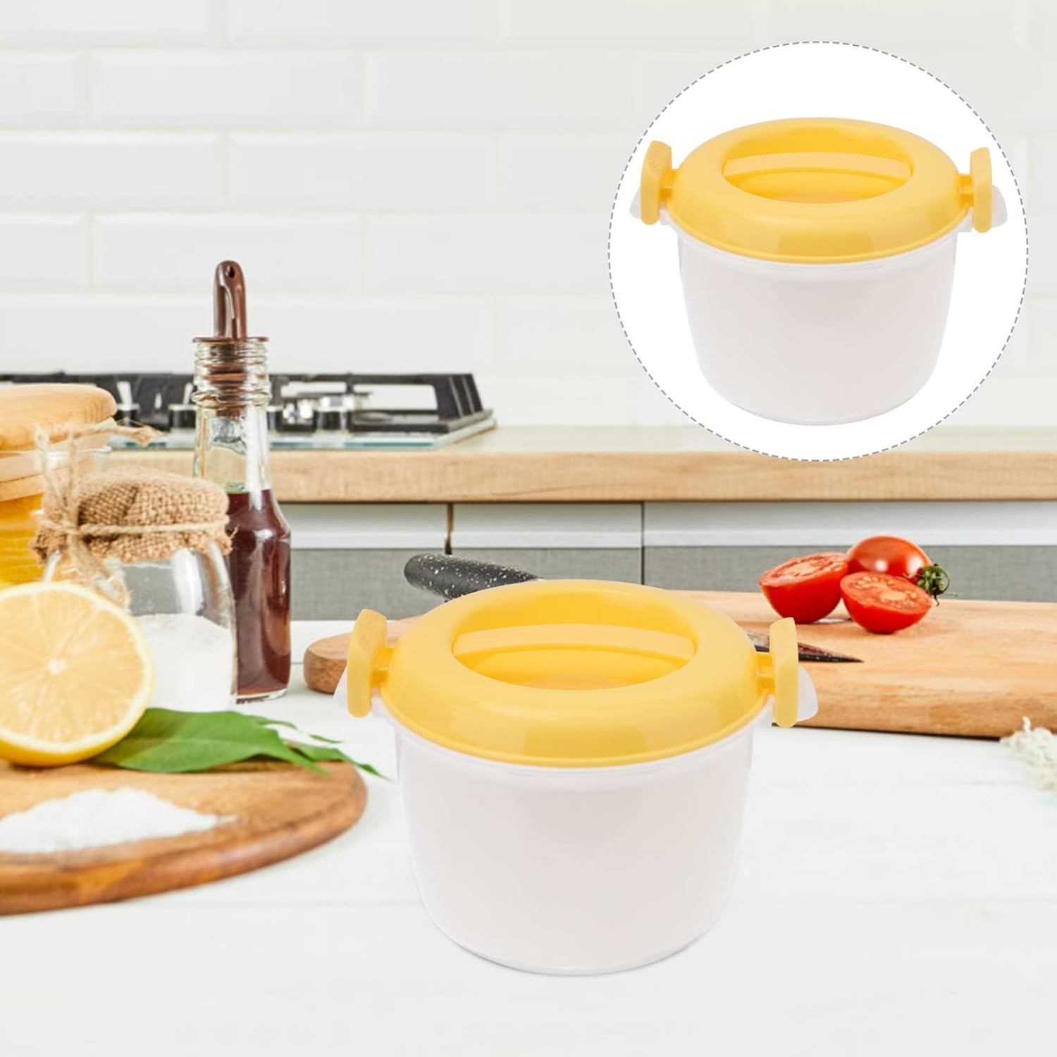 SHERCHPRY Microwave Rice Cooker Mug Food Pot Small Fish Vegetable Veggie Steaming Bowl Food Cooking Container Pasta Noodle Cookware for Meal Prep Cooker Random Color L image number 3