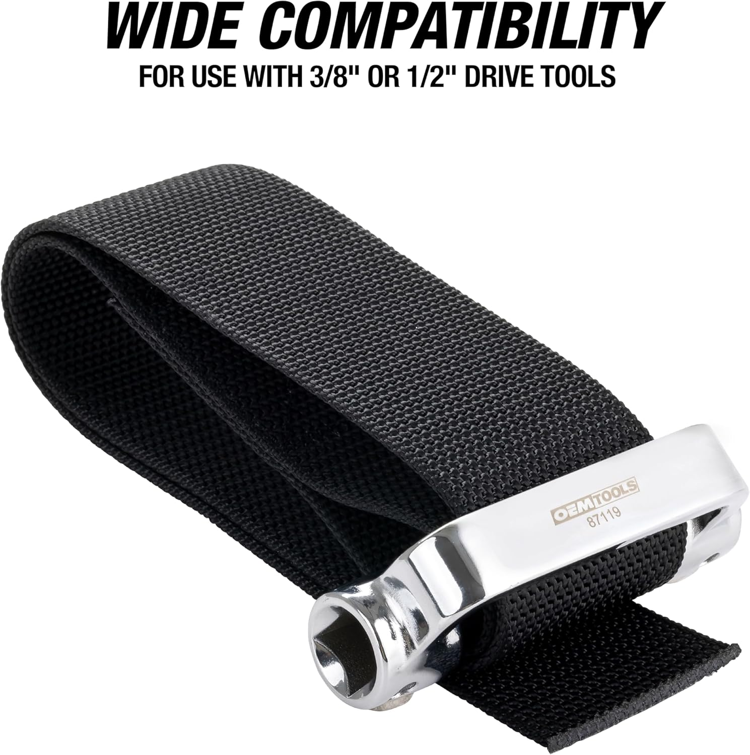 OEMTOOLS 87119 Oil Filter Strap Wrench, Dual Drive Oil Filter Removal Tool, for Filters over 8 Inches, 27" Heavy Duty Nylon Wrench, Compatible with 3/8-Inch and 1/2-Inch Drive Tools image number 4