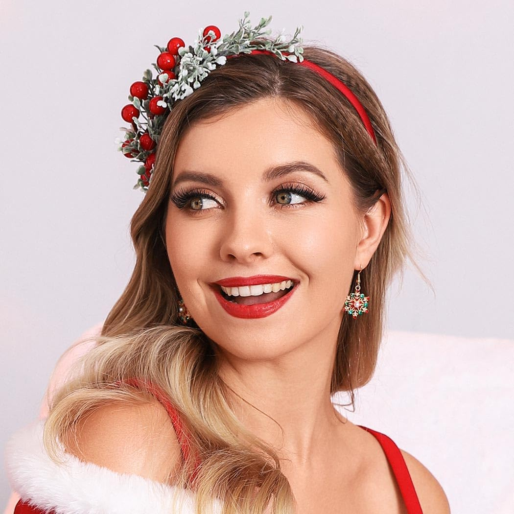 Gortin Christmas Headbands Xmas Flower Headband Red Berries Hair Hoop Snow Christmas Wreath Hair Band Holiday Party Costume Hair Accessory for Women and Girls (Type A) image number 5