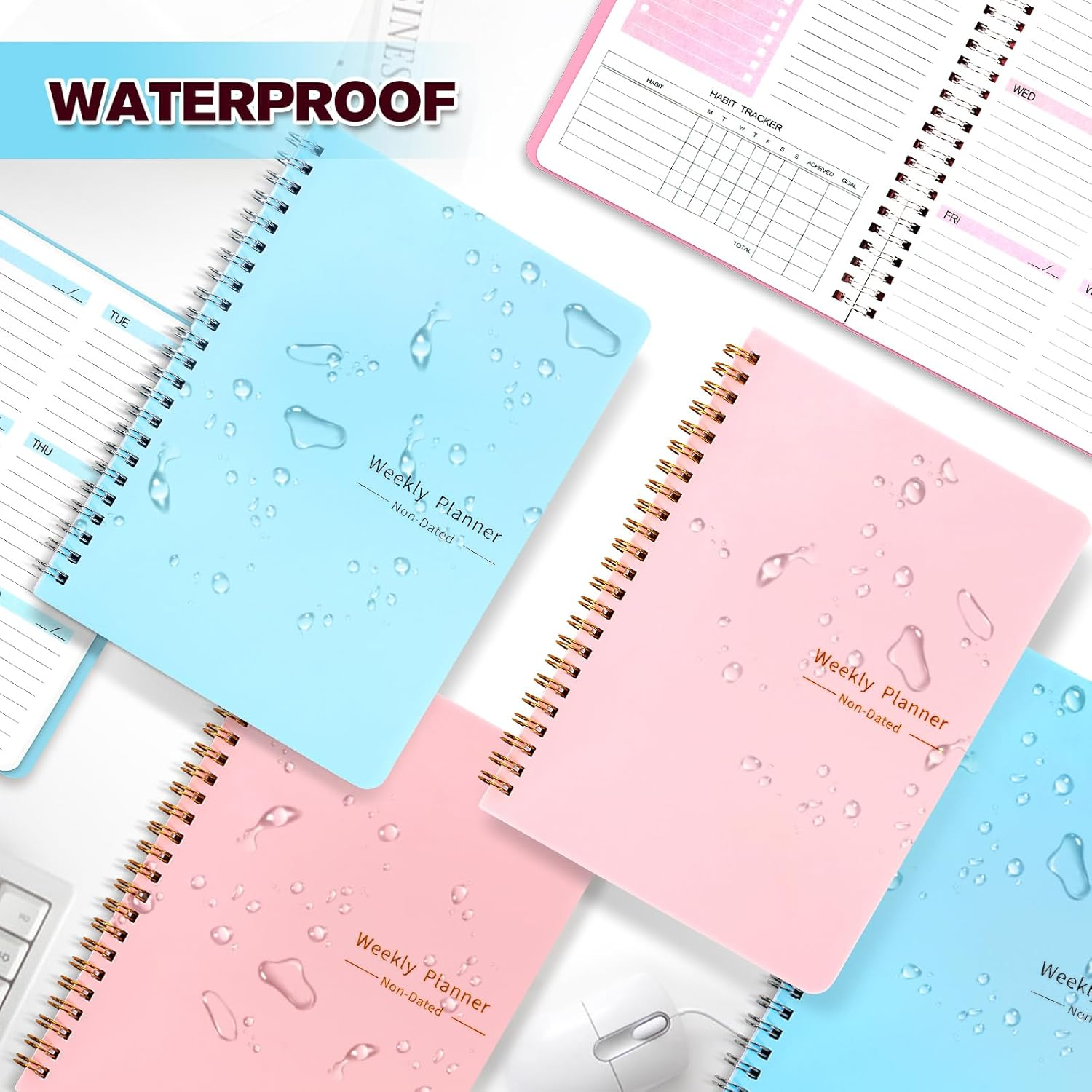 Undated Weekly Agenda, A5 English Spiral Notebook, Work Agenda, Weekly Notes, Waterproof PVC Cover (Blue) image number 3