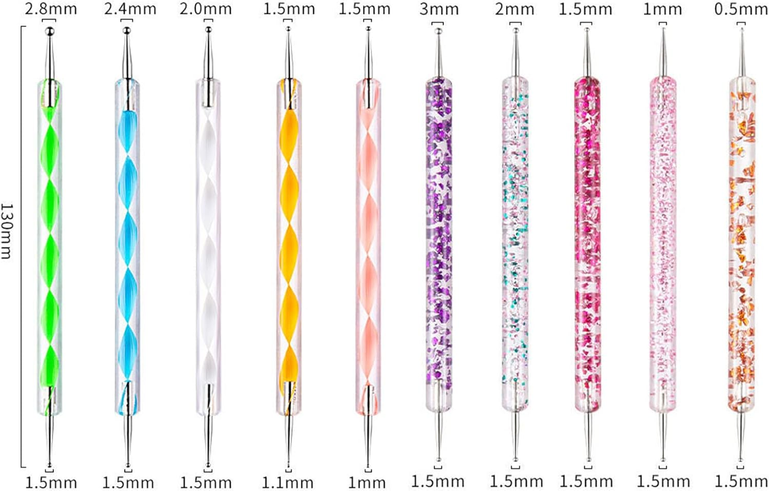 Kzvsiy 10 Pcs Nail Art Dotting Tools Set, 2-Way Dotting Pen & Ball Tip Clay Sculpting Tools for Nail Art, Manicure, Mandala Drawing, Rock Painting, and Art Tracing image number 6