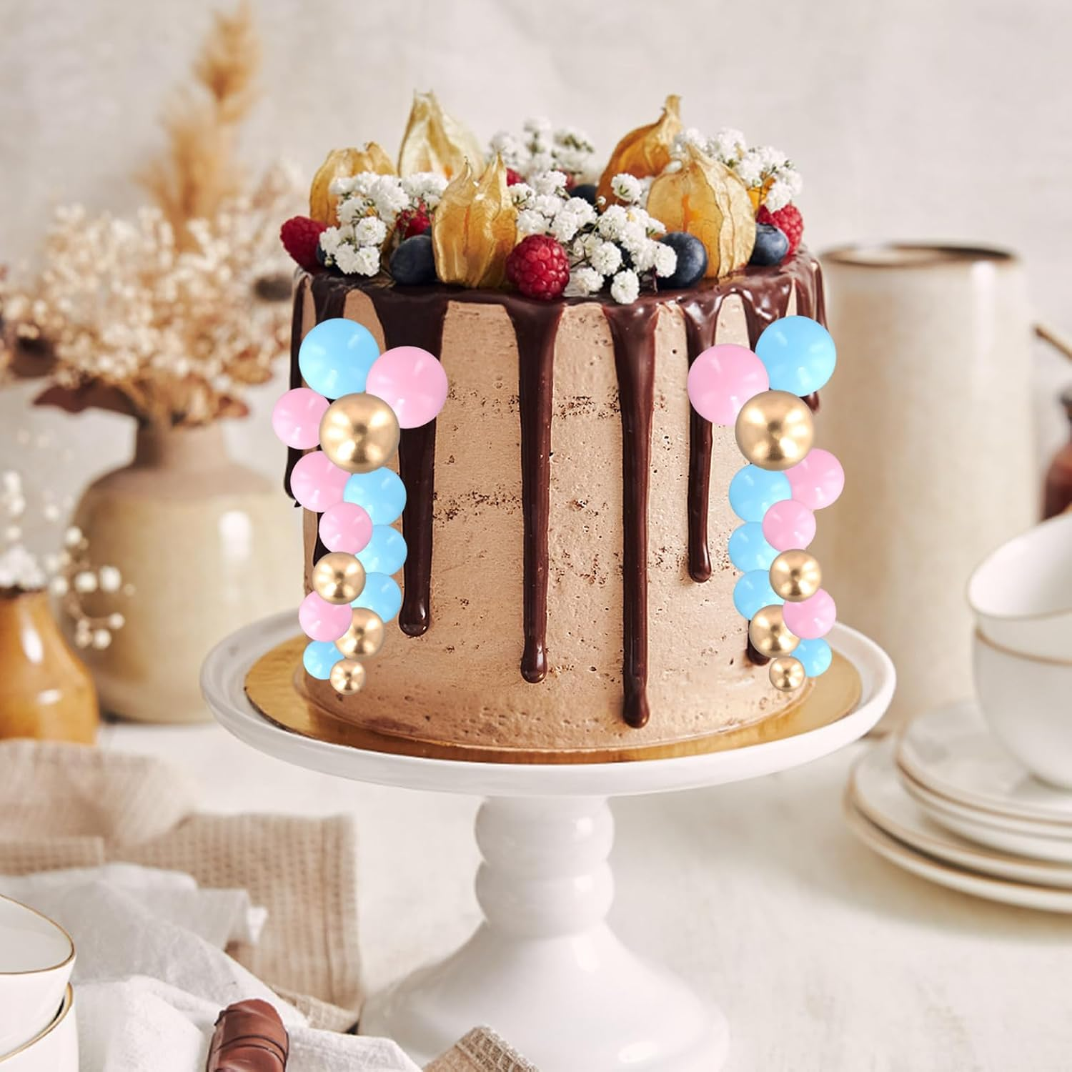 Ball Cake Toppers, 50Pcs Mini Balloons Cake Topper, Baking Cake Decorations DIY, round Cake Decorations, for Wedding, Party, Birthday, Cake Decorating (Gold, Pink, Blue) image number 4