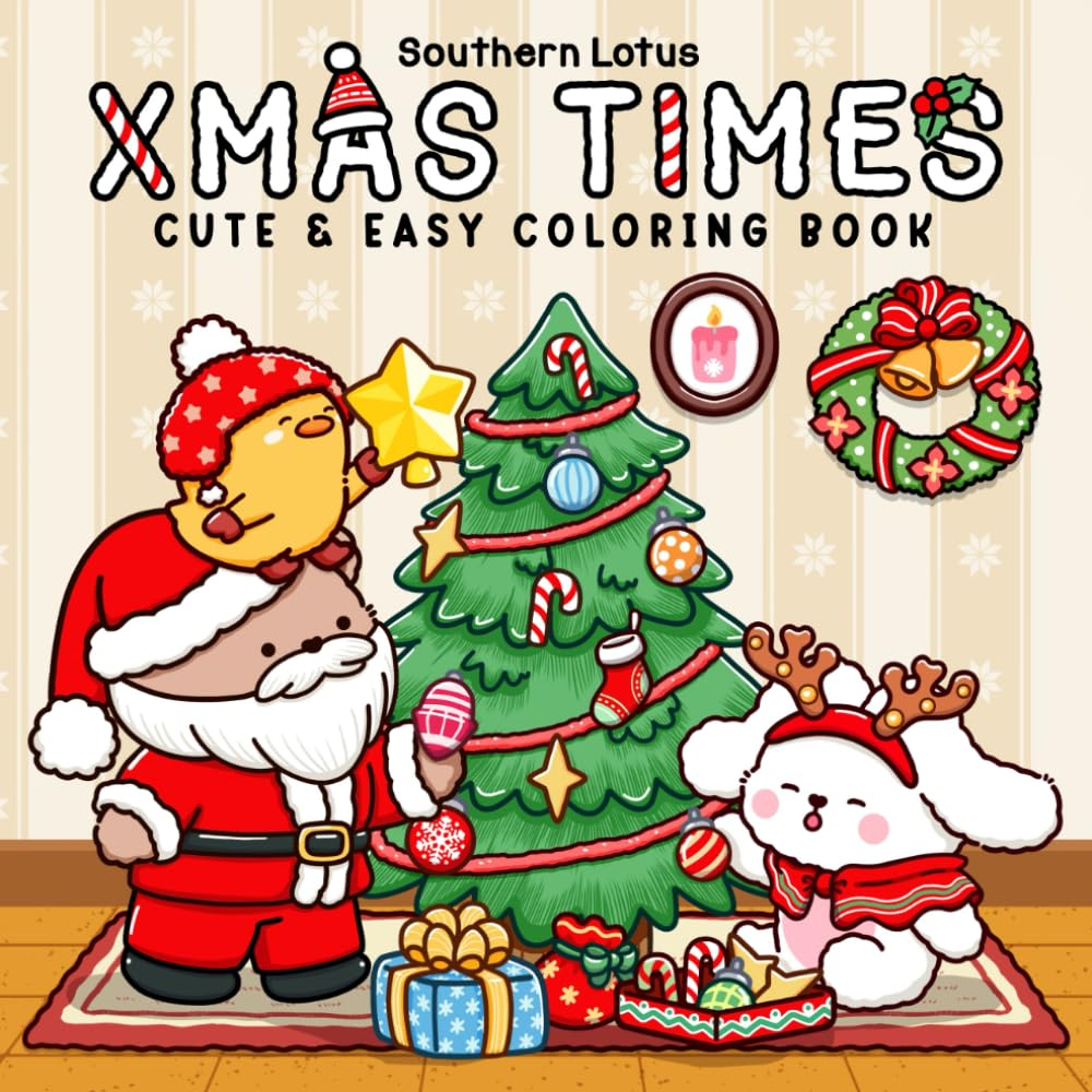 Xmas Times: Coloring Book for Adults and Teens Featuring Cozy Christmas Scenes with Adorable Animal Characters and Cute Objects for Stress Relief image number 1