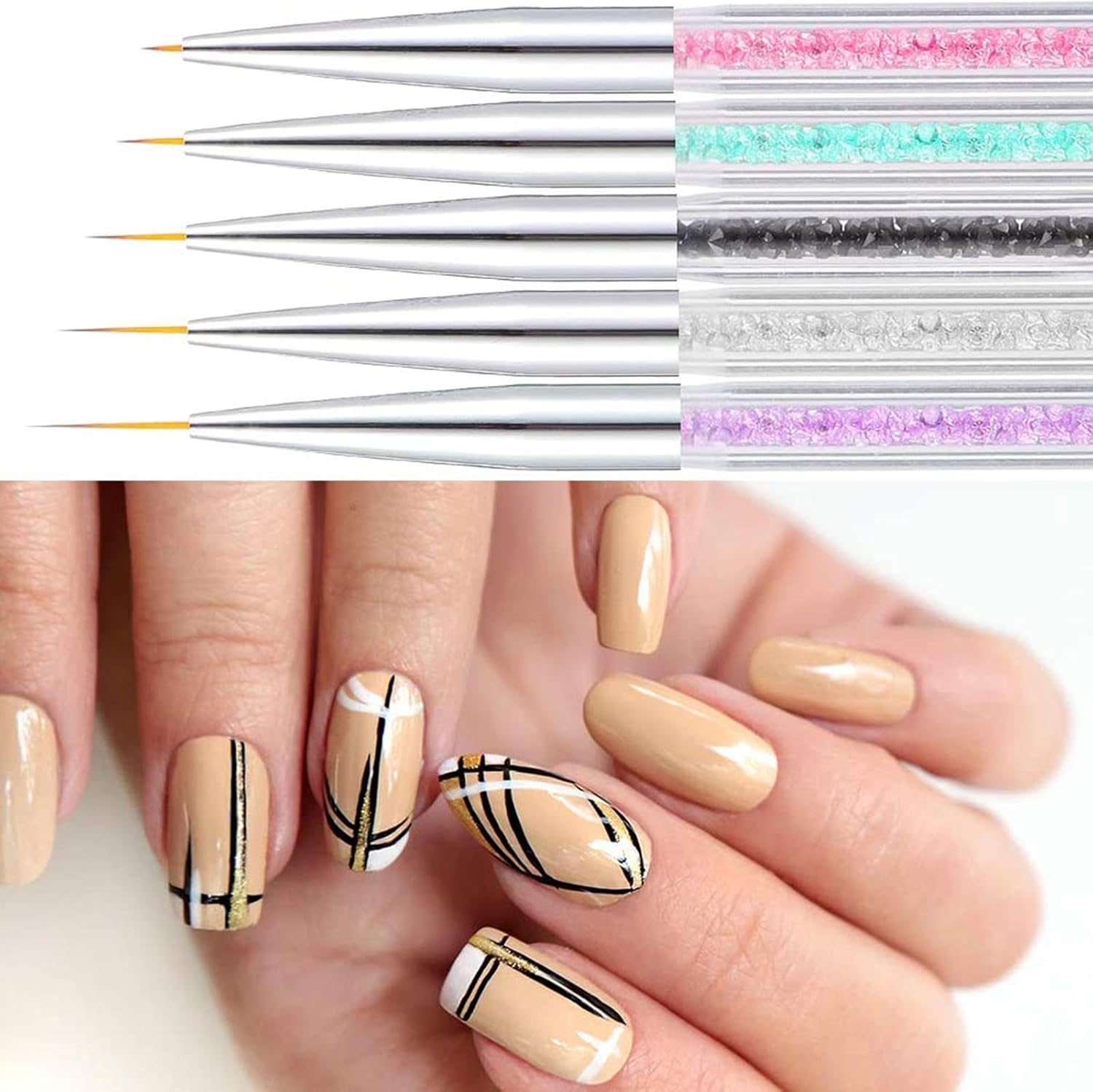 1Nails Arts Brushes 5Pcs UV Painting Design Brush Pen Nail Dotting Painting Drawing Pen