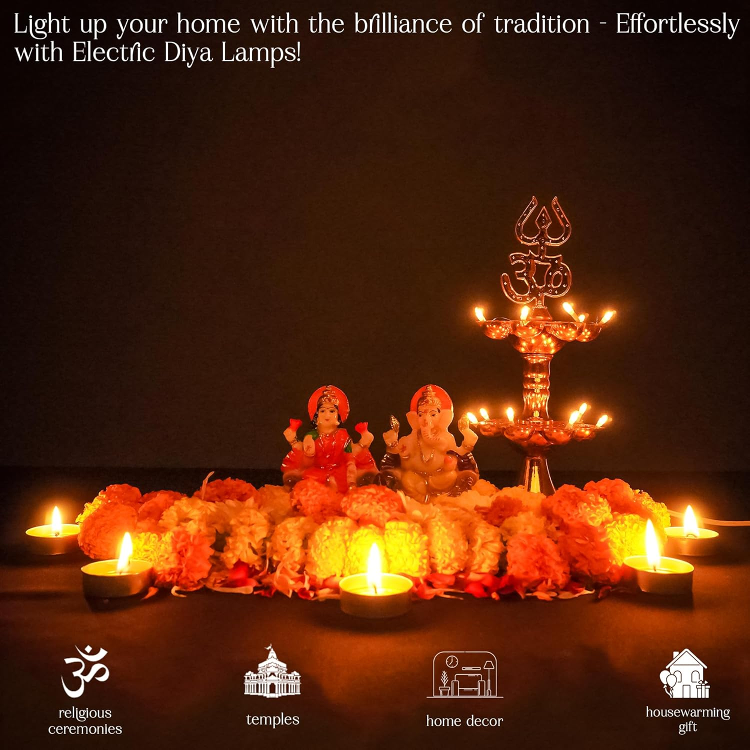 Electric LED Pooja Lamp, Golden Spark Light for Home Temple Decor, Mandir Festival Lighting, Diwali Decoration Piece (Layer 2, 2) image number 2