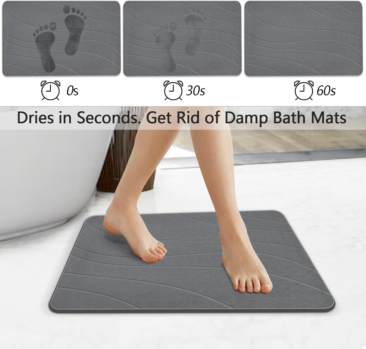Heyolo Stone Bath Mat Diatomaceous Earth Bath Mat 60X39Cm Non-Slip Super Absorbent Bath Mats for Bathroom Quick Drying Diatomite Stone Shower Mat for Kitchen Bathtub, Easy to Clean, Gray image number 5