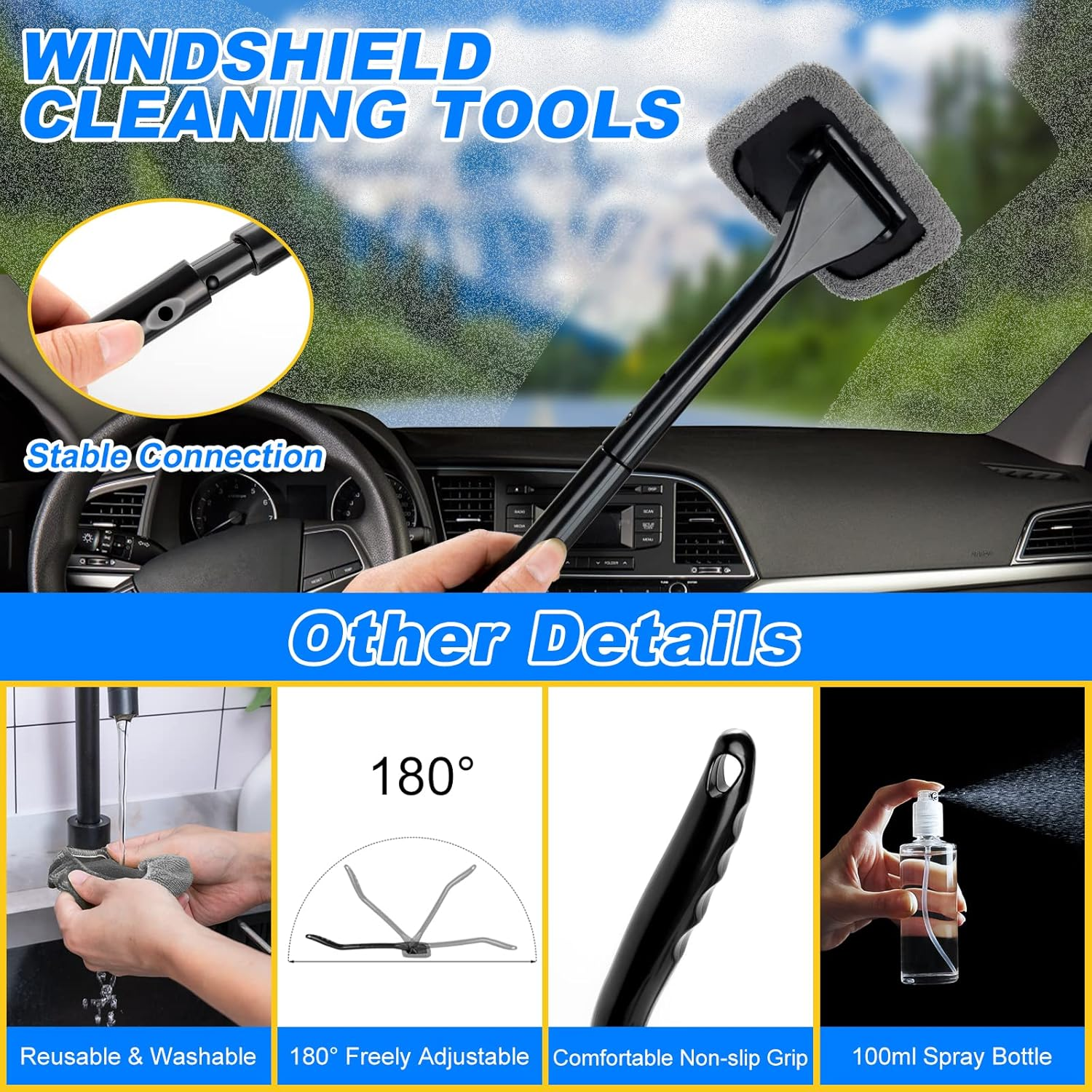 AUTODECO 37Pcs Car Detailing Brush Set, Car Detailing Kit, Auto Detailing Drill Brush Set, Car Detailing Brushes, Car Wash Cleaning Tools Kit with Car Vacuum for Interior, Exterior, Wheels, Blue image number 5