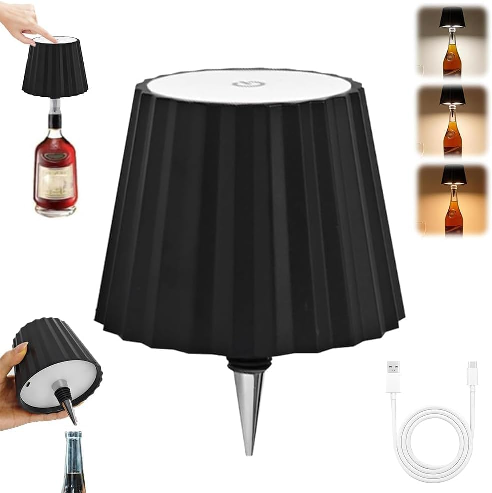 LED Wine Bottle Lamp USB Rechargeable Table Light 3 Colors Dimmable Wine Bottle Light Touch Control Cordless Decorative Wine Bottle Night Light for Bar Restaurant Bedroom-Black image number 1