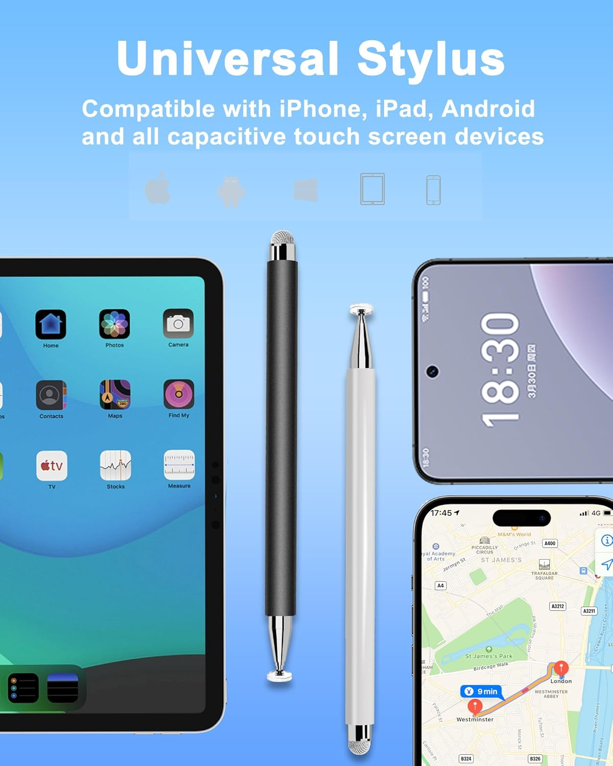 Stylus Pens for Touch Screens, 2 in 1 Magnetic Disc Universal Stylus Pen for Apple Ipad/Iphone/Android/Samsung Galaxy/Microsoft Tablets All Universal Touch Screen Devices (White/Black) - Purple/Green image number 6