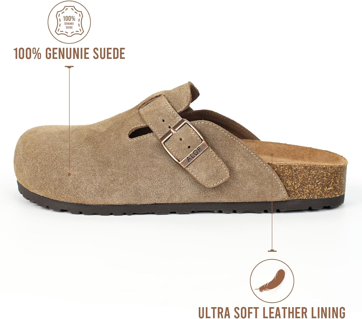 ALGF Women'S Suede Clogs Soft Cork Footbed Leather Mules Comfort Potato Shoes with Arch Support image number 6