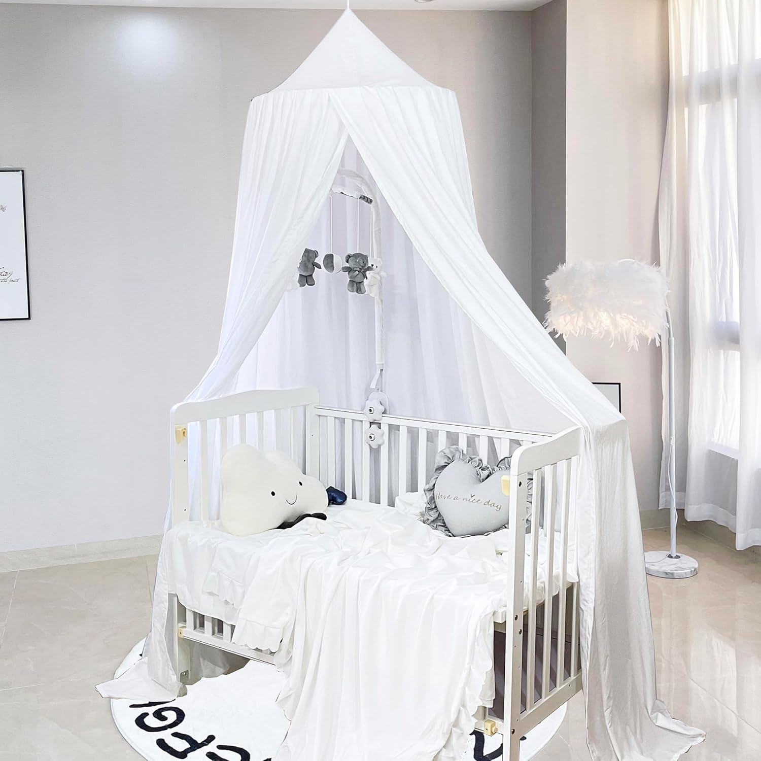 Extra Large Kids Bed Canopy for Girls Boys Bedroom Decor, Crib Nursery Hanging Light Blocking Reading Nook (Pure White)