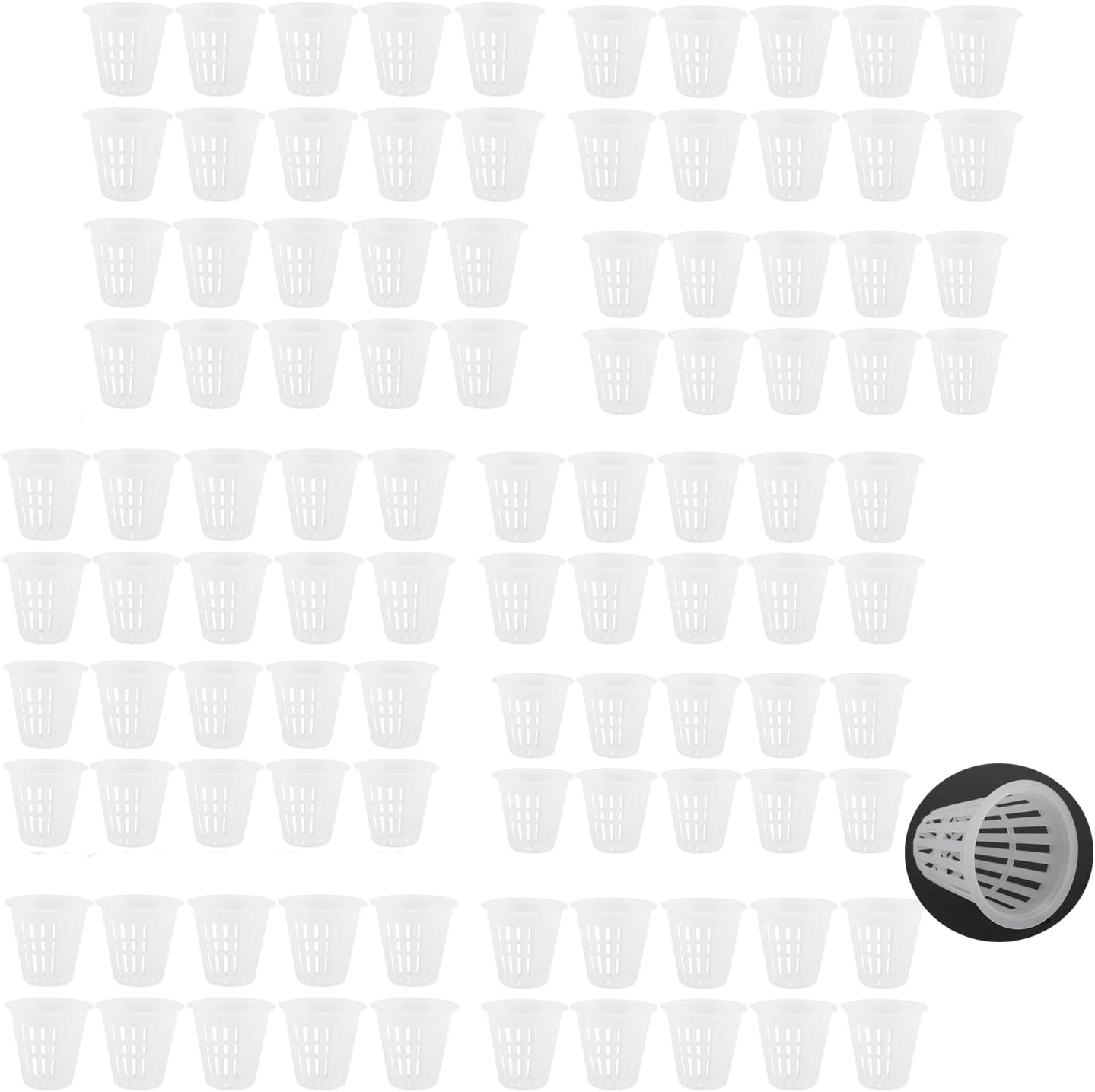 Yharnamite 50 Pcs Garden Slotted Mesh Net Cups, 2" round Hydroponic Net Pots Cups, Wide Lip Bucket Basket for Hydroponics for Hydroponics & Aquaponics, Indoor and Outdoor Plant Growth (Black-50)