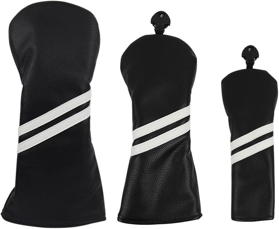 Scott Edward 3 Pcs Golf Club Covers PU Golf Club Protector Fit Well Driver and Fairway Wood Fit Most Golf Clubs Black White Stripes image number 4