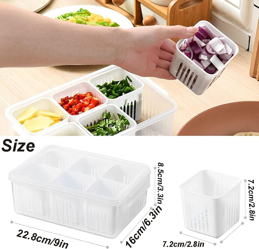 TXHFYKH Food Storage Containers with Lids Airtight, Kitchen and Pantry Organisation, Fresh Food Storage Containers, 6 Pcs Detachable Drain Basket Vegetables Sealed Keeper for Ginger Garlic Onion