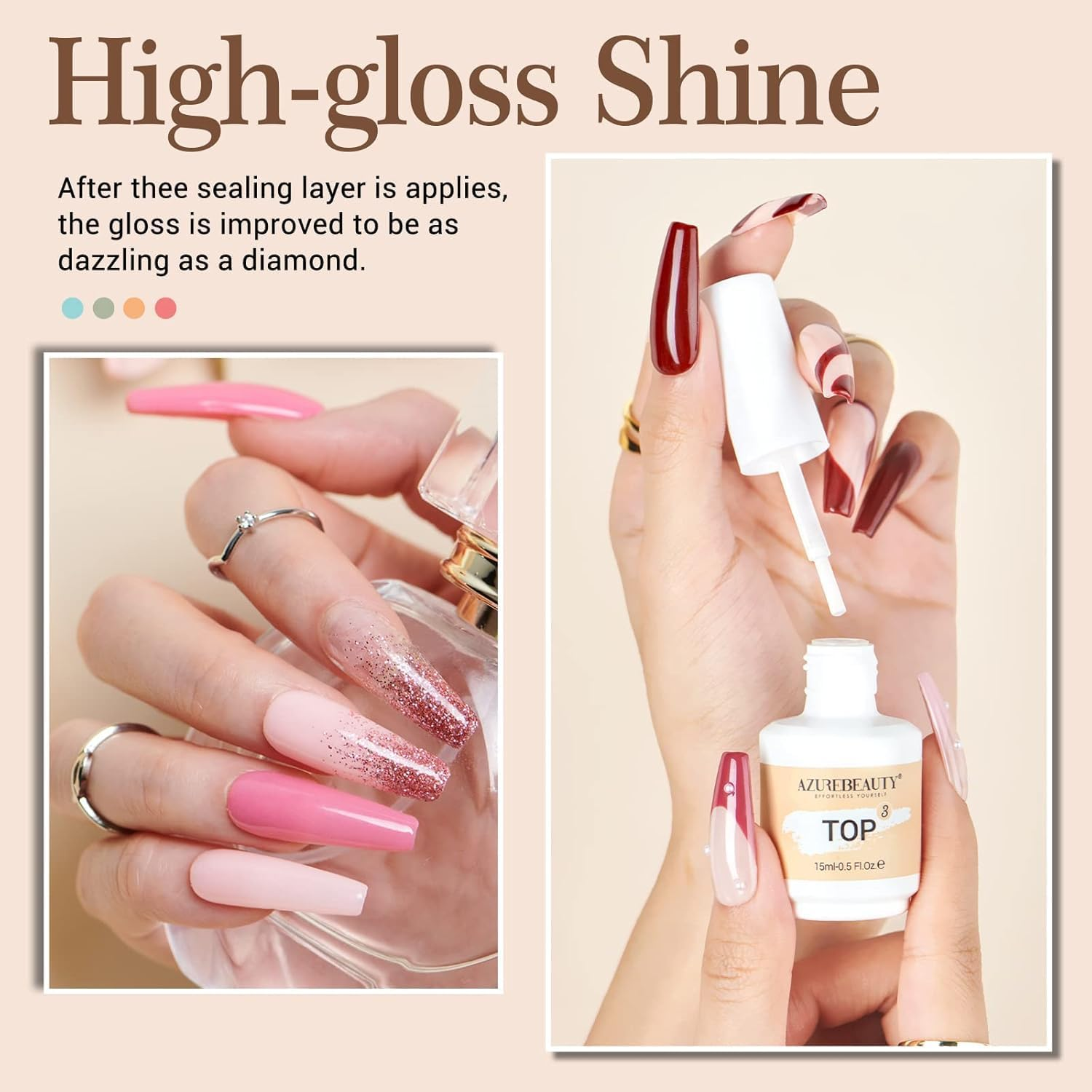 AZUREBEAUTY Dip Powder Liquid Set 15Ml/0.5Oz 8 Pcs Dipping Base Activator and Top Coat Brush Saver Nail File Necessary Tools for Dip Kit No Lamp Needed image number 3