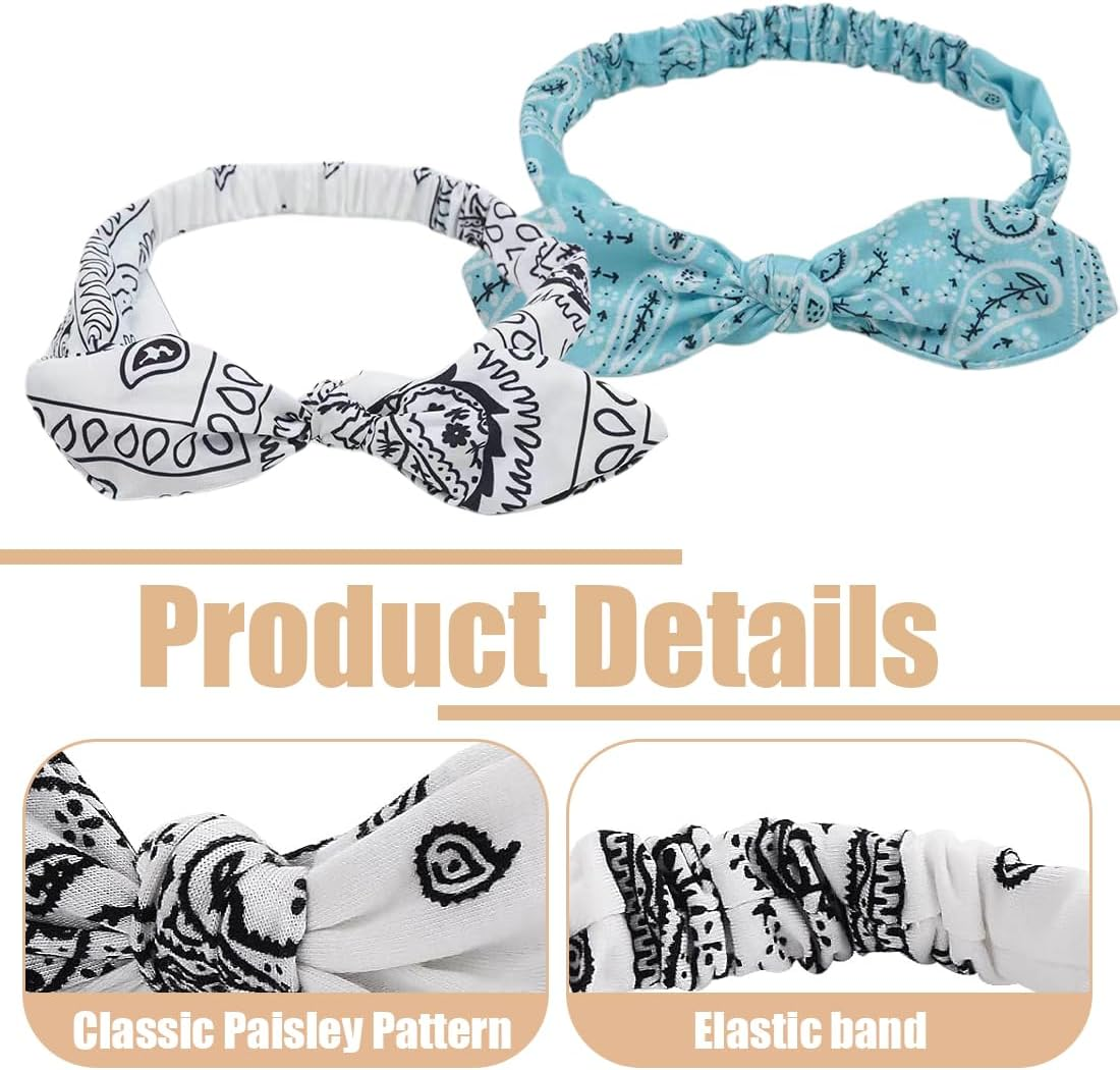 Pack of 3 Wide Headband Paisley Women'S Bow Hair Band Rockabilly Headband, Boho Headband Print Hair Accessories for Everyday Yoga Sports Fitness