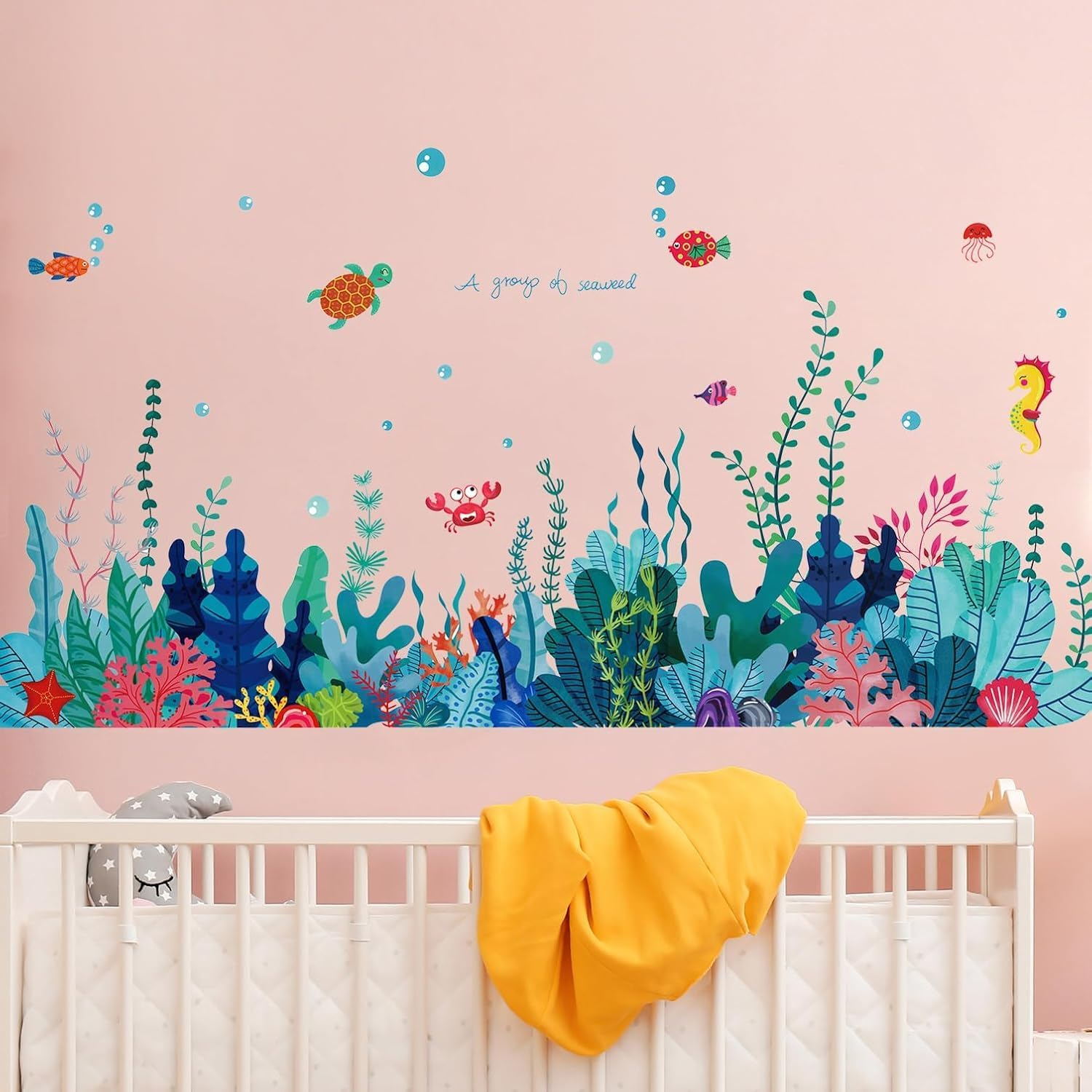 Creative Cartoon Removable 3D under the Sea World Nature Scenery Wall Stickers Ocean Grass Colorful Seaweed Baseboard Wall Decal for Wall Corner Nursery Room Bathroom Living Room image number 4