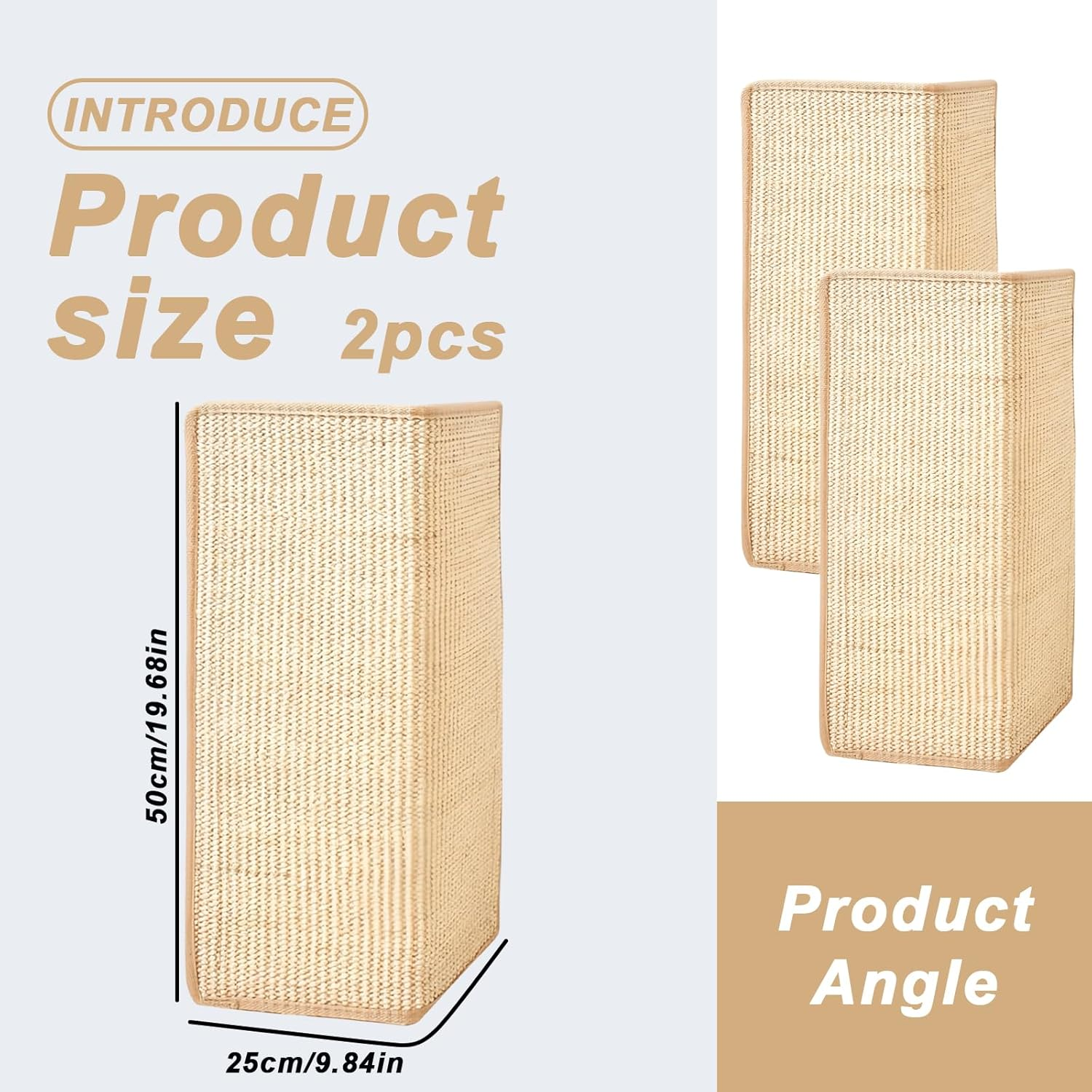 SPORWAY Pack of 2 Cat Scratching Mats: Sisal Carpet, Cat Scratch Protection Sofa, 50 X 25 Cm, Cat Scratching Boards, Durable and Easy to Clean, Sisal Carpet, Wood Colour image number 3