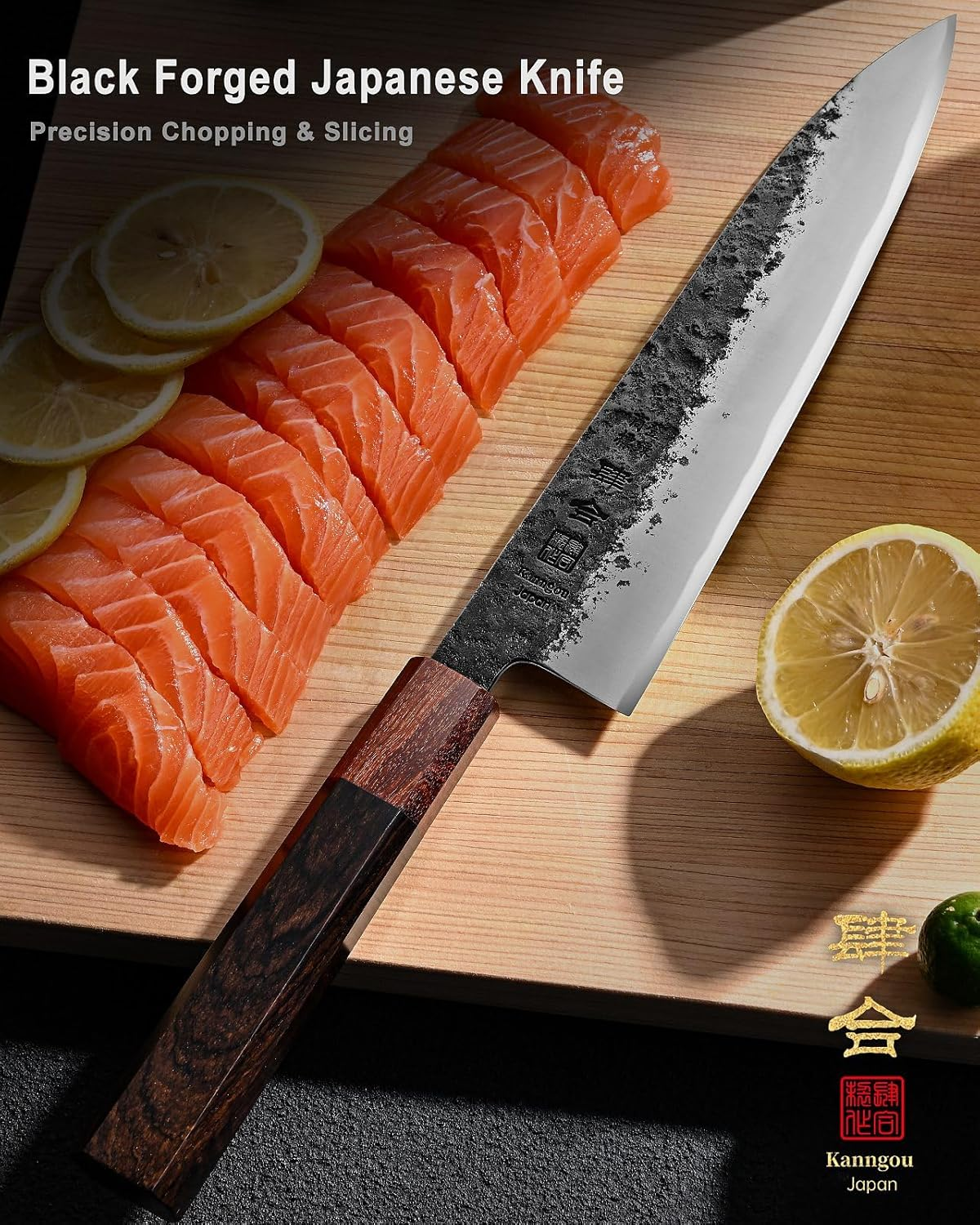 Japanese Kitchen Knife, 8 Inch Chef Knife with AUS-8 Alloy Steel, 210MM Profeeional Black Forged Cooking Knife with Eboy Handle, Chef Gifts with Premium Box (8.27 Inch Gyuto Chef'S Knife) image number 2