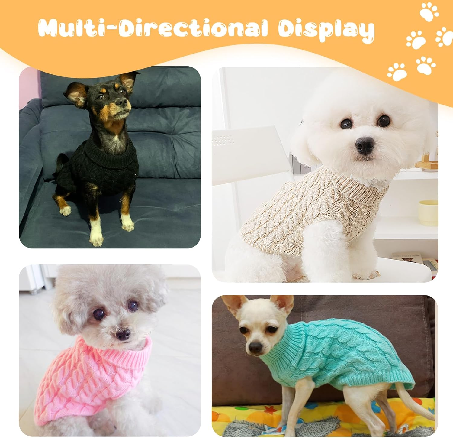 Fiohiros Dog Sweater Knitted Turtleneck, Warm Winter Dog Jumpers Cute, Dog Coat Apparel Puppy Twist Striped Vest Dog Clothes for Dog Cat (Beige+Black, S) image number 5