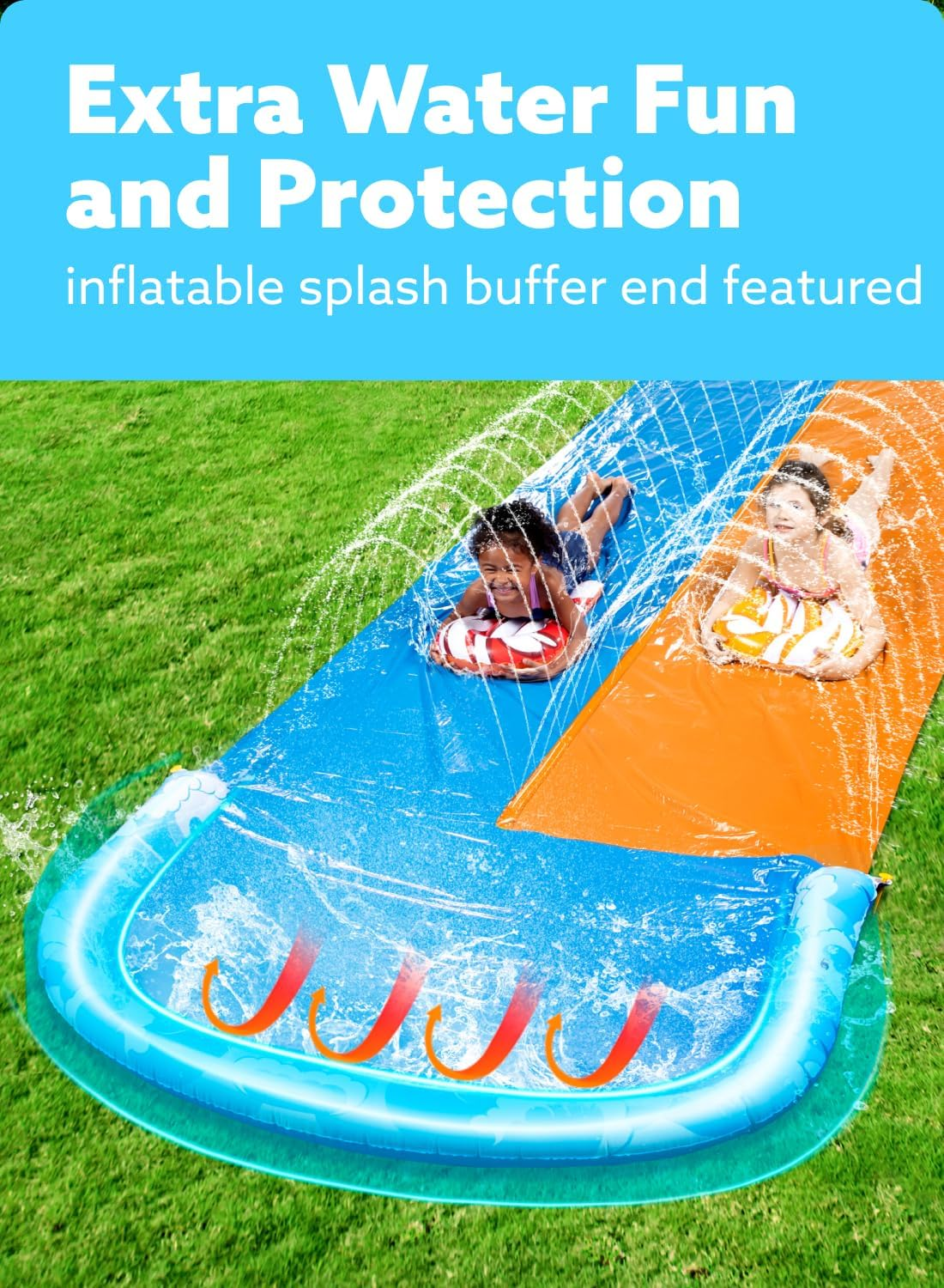 JOYIN 22.5Ft Water Slides and 2 Bodyboards, Lawn Water Slide Summer Slip Waterslides Water Toy with Build in Sprinkler for Backyard Outdoor Water Fun for Kids image number 2