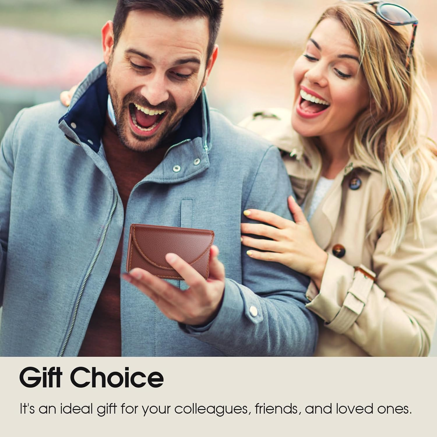 Maxgear Business Card Holder Case, PU Leather Business Card Case for Purse, Pocket Business Card Holders for Men or Women, Magnetic Travel Card Holder Wallet, Portable Business Card Carrier, Coffee image number 2