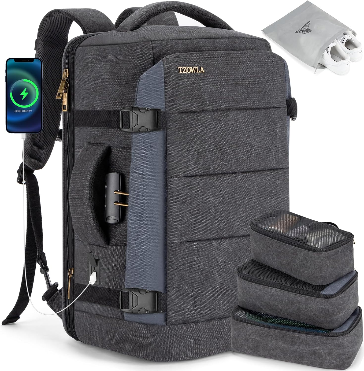 Tzowla Travel Laptop Backpack for Men Women Carry on Flight Approved, 40L Large Capacity Water Resistant anti Theft Backpacks with USB Port,Business Causal Daypack Bag Fit 17.3"Computer/Notebook