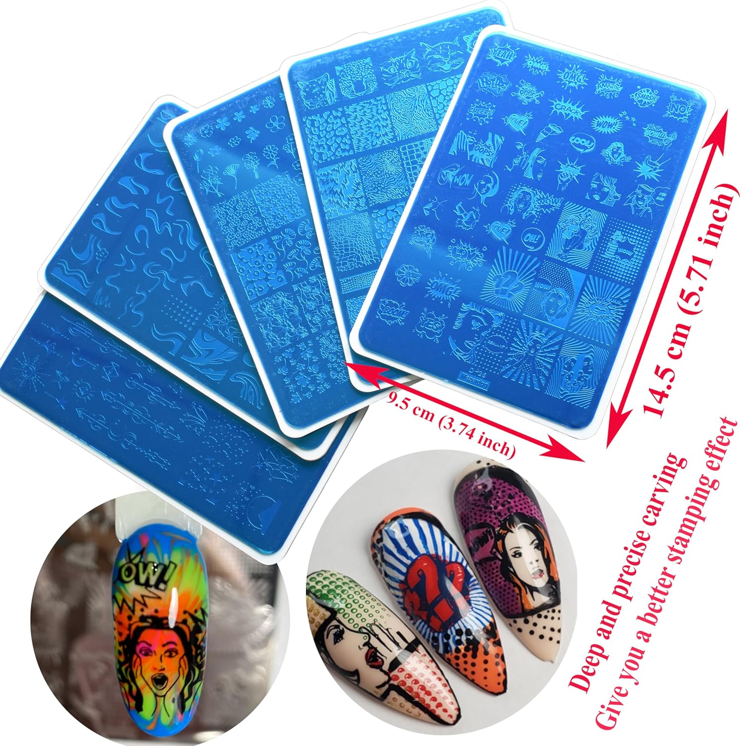 French Nails Stamp Nail Stencils Set, 5 Star Moon Flowers Nail Stamp Stencils Geometry Lines Nail Stamping Plate Nail Stencil Stamp Snake Stamp Stencils for Nails Stamping Set image number 1