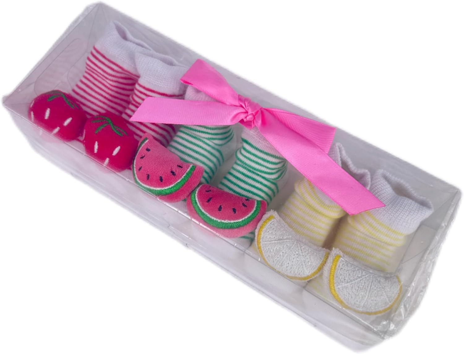 PUPPET Baby Girl Rattle Socks for 0-6 Months Fruit Themed Set Lemon Strawberry Watermelon Infant Socks Rattles image number 5