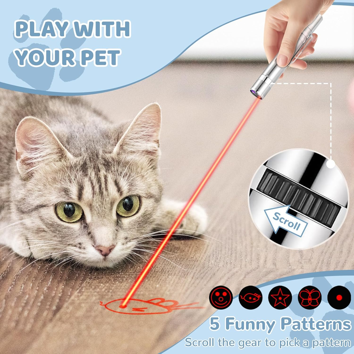 LOVELIDI Cat Toys Laser Pointer - 7 Adjustable Cat Laser Pointer, Rechargeable Cat Dog Interactive Lazer Toy, Indoor/Outdoor Kitten Pet Dog Red Dot Chase Light Toy for Cats Fun Playing Exercise Tool