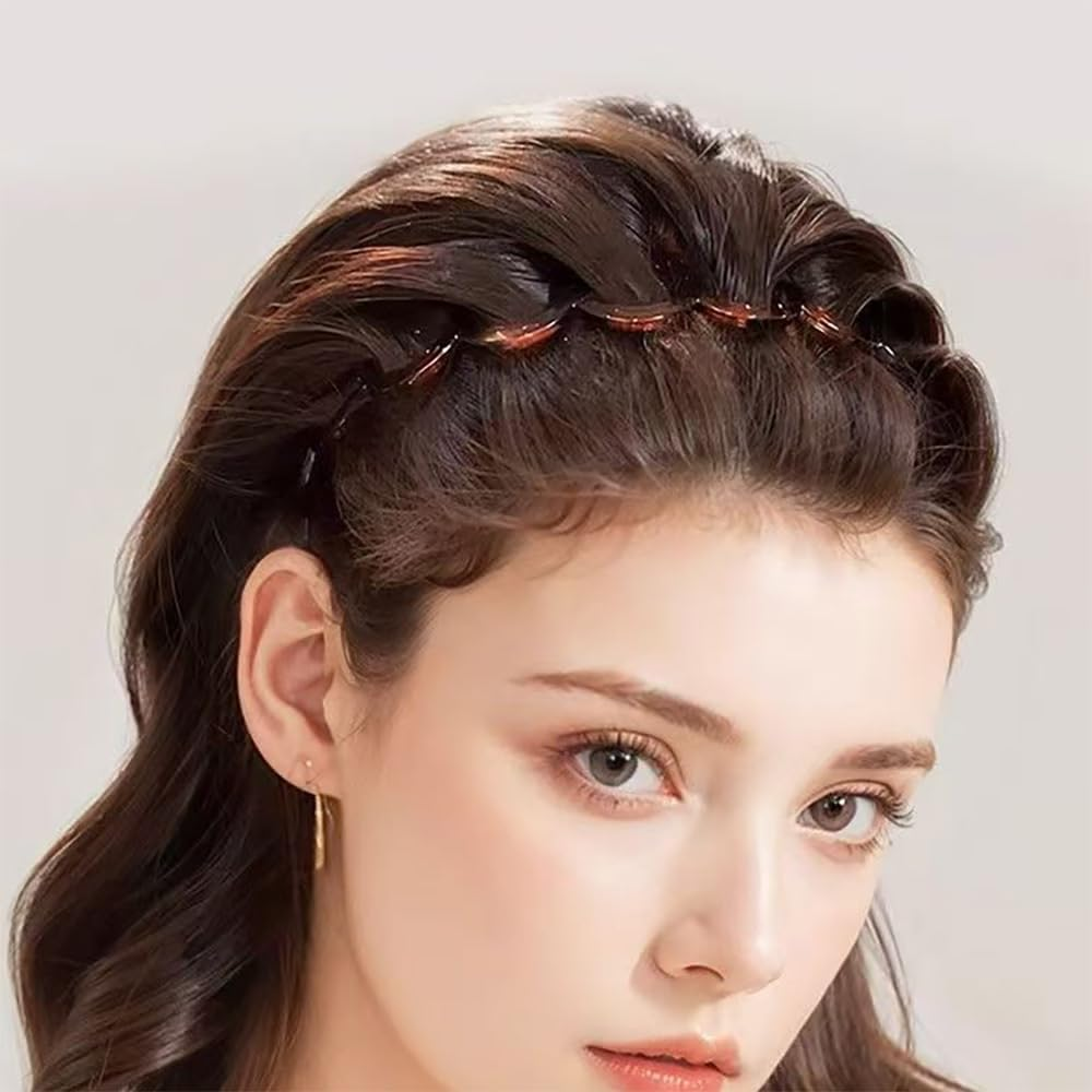 Pack of 2 Zigzag Hair Band Shark Tooth Hair Comb Made of Plastic Zig Zag Hair Band Headband for Women Girls Men Black and Brown