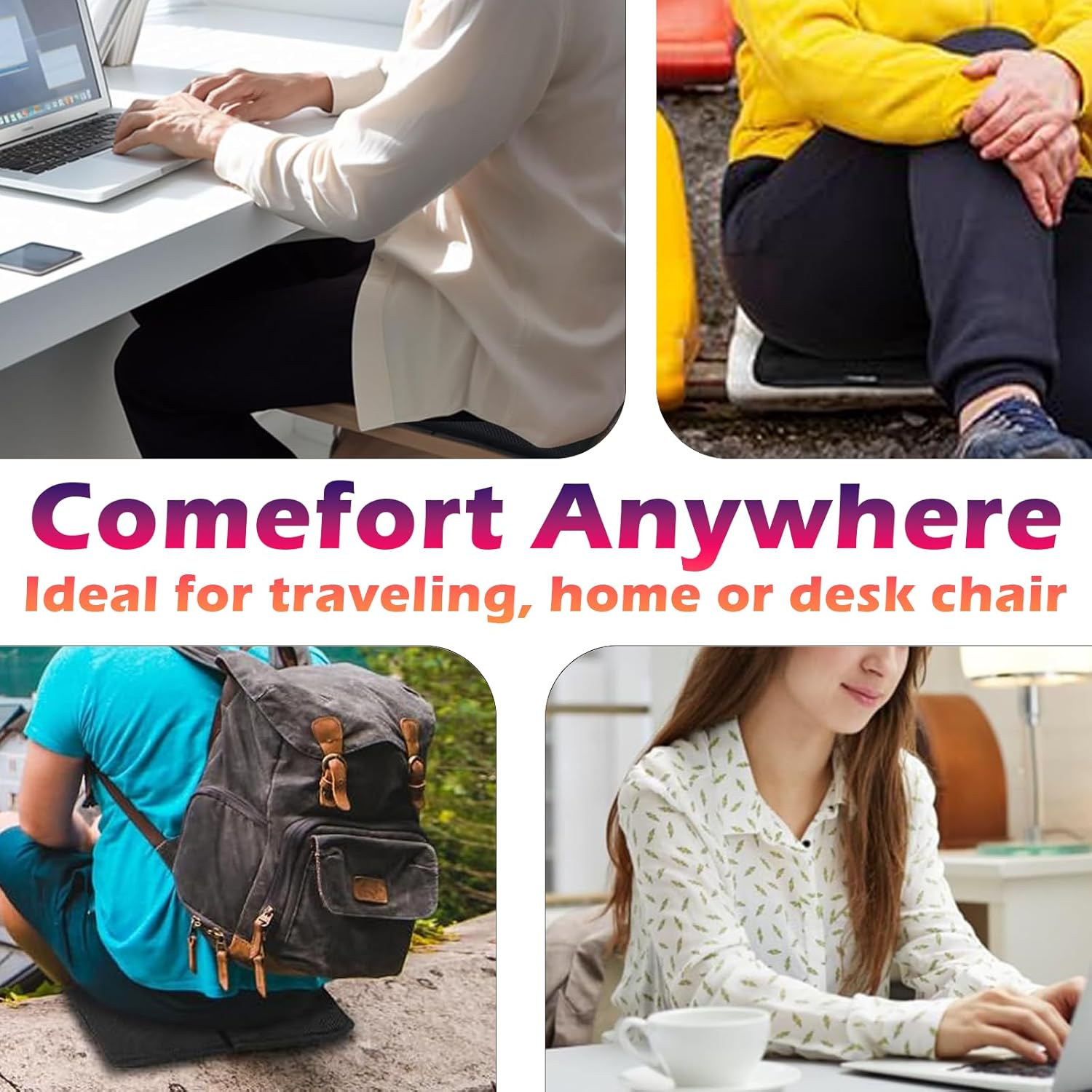 Gel-Infused Travel Seat Cushion - Portable Foldable Ergonomic Pillow for Airplane, Stadium, Camping & Office - Gel Grid Design Cooling Support for Flights, Bleachers, Commute & Outdoor Adventures image number 5