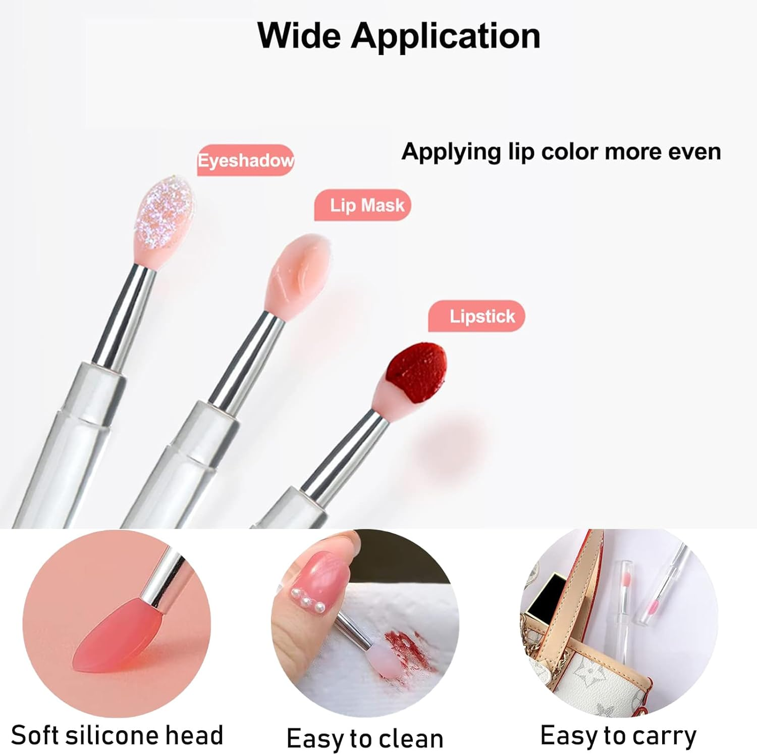 9 Pcs Silicone Lip Brushes with Transparent Handles and Caps,Reusable Perfect Applicators for Cream Lip Mask, Eyeshadow, and Lipstick image number 1