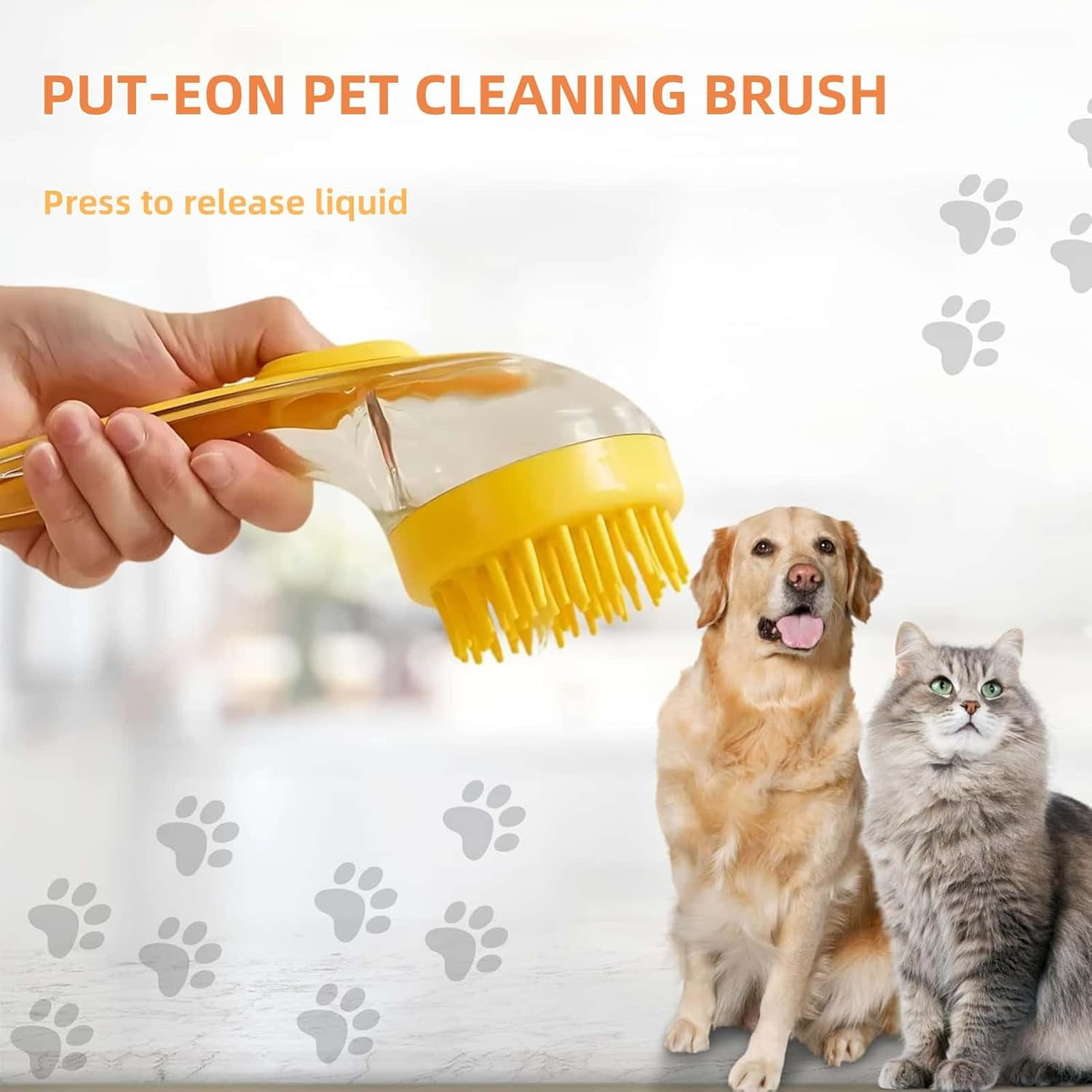 ARREBOL Pet Bath Brush with Shampoo Dispenser, Dog & Cat Grooming Scrubber, Paw Cleaner & Massager for Short/Long Hair image number 2