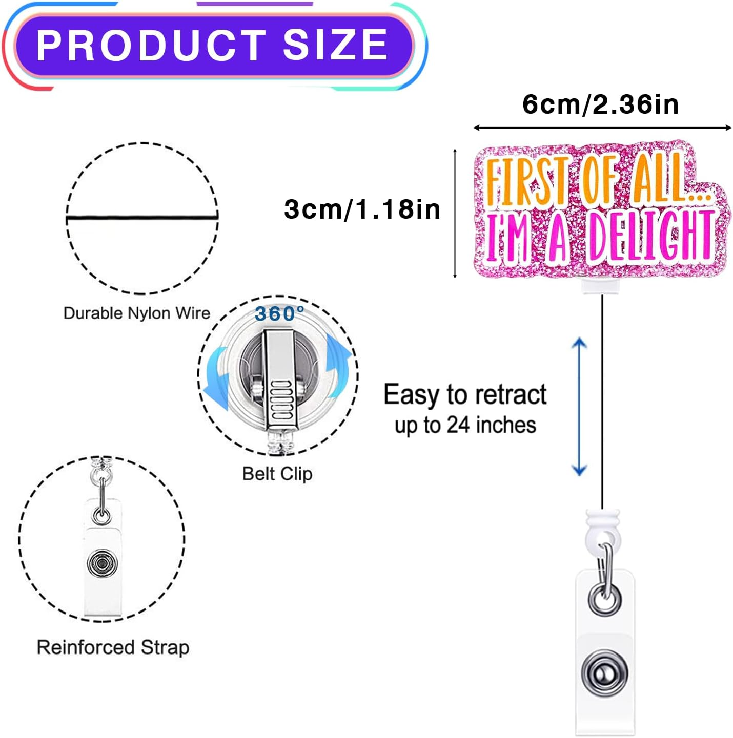 First of All I'M a Delight Badge Reel Retractable, Funny Badge Reel for Nurse Nursing Student RN CNA LPN Medical Worker & Teacher, Delight Badge Holder with Alligator Clip & 24&rdquo; Durable Nylon Cord - Baby Feet image number 5