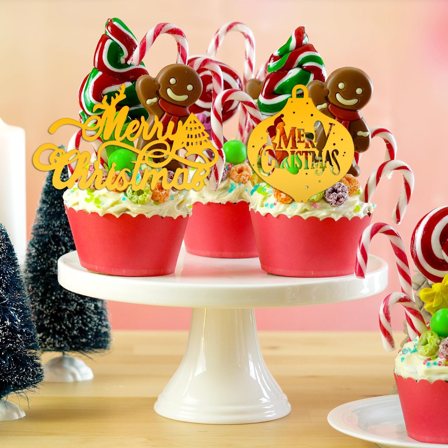 ALLY-MAGIC Christmas Cake Decorations, 6Pcs Acrylic Merry Christmas Cake Toppers Santa Elk Christmas Tree Cupcake Toppers for Christmas Party Decorations Cake Supplies Y6-YKLSDZS image number 2