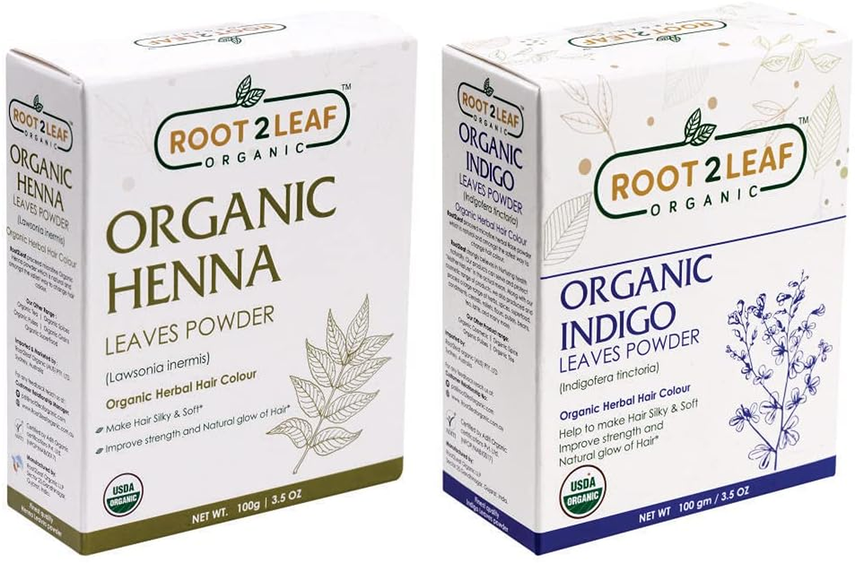 Root2Leaf Organic Pack of 2 Henna Leaf & Indigo Powder for Natural Hair Color and Repairs Damage Hair for Men and Women (100 Gms) image number 1