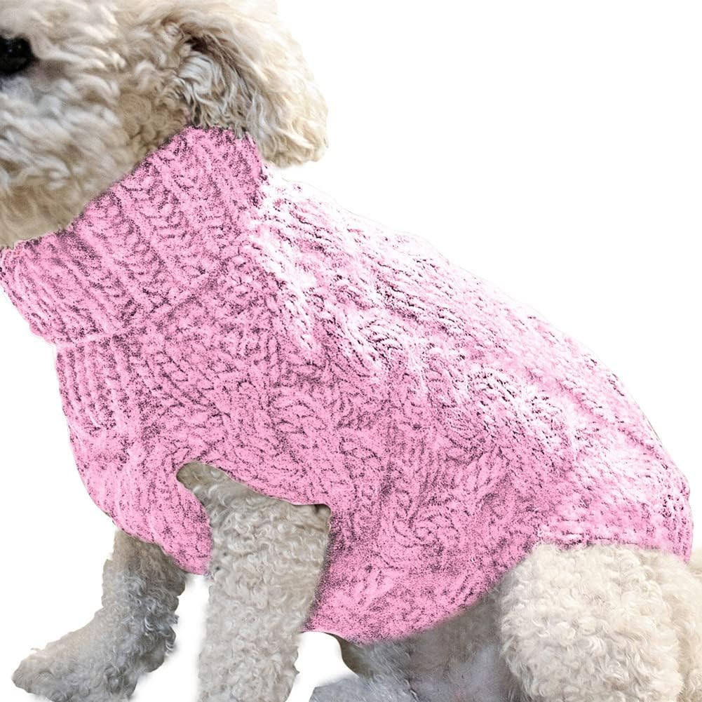 Dog Sweaters for Medium Small Dogs, Cat Sweater Dog Clothing Dog Jumper Puppy Turtleneck Knitted Dog Outfit Pet Twist Striped Vest Cute Warm Winter Clothes for Chihuahua, Dachshund (Pink, Medium) image number 5