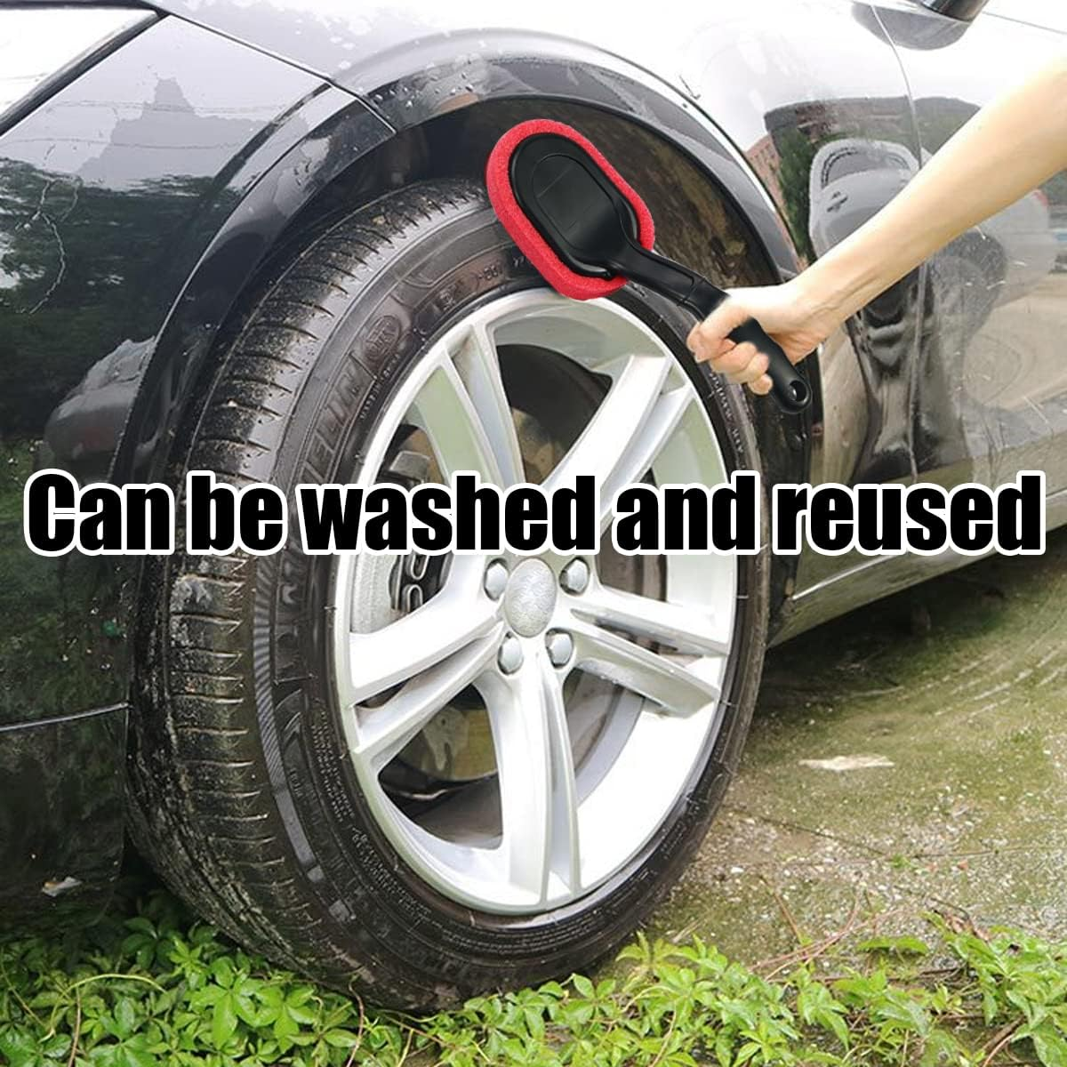 JNNJ Tyre Shine Applicator Brush, Car Tyre Brush with Long Handle, Tyre Care Applicator, Car Tyre Wax Polishing Sponge, Cleaning Brush for All Car Tyres image number 2