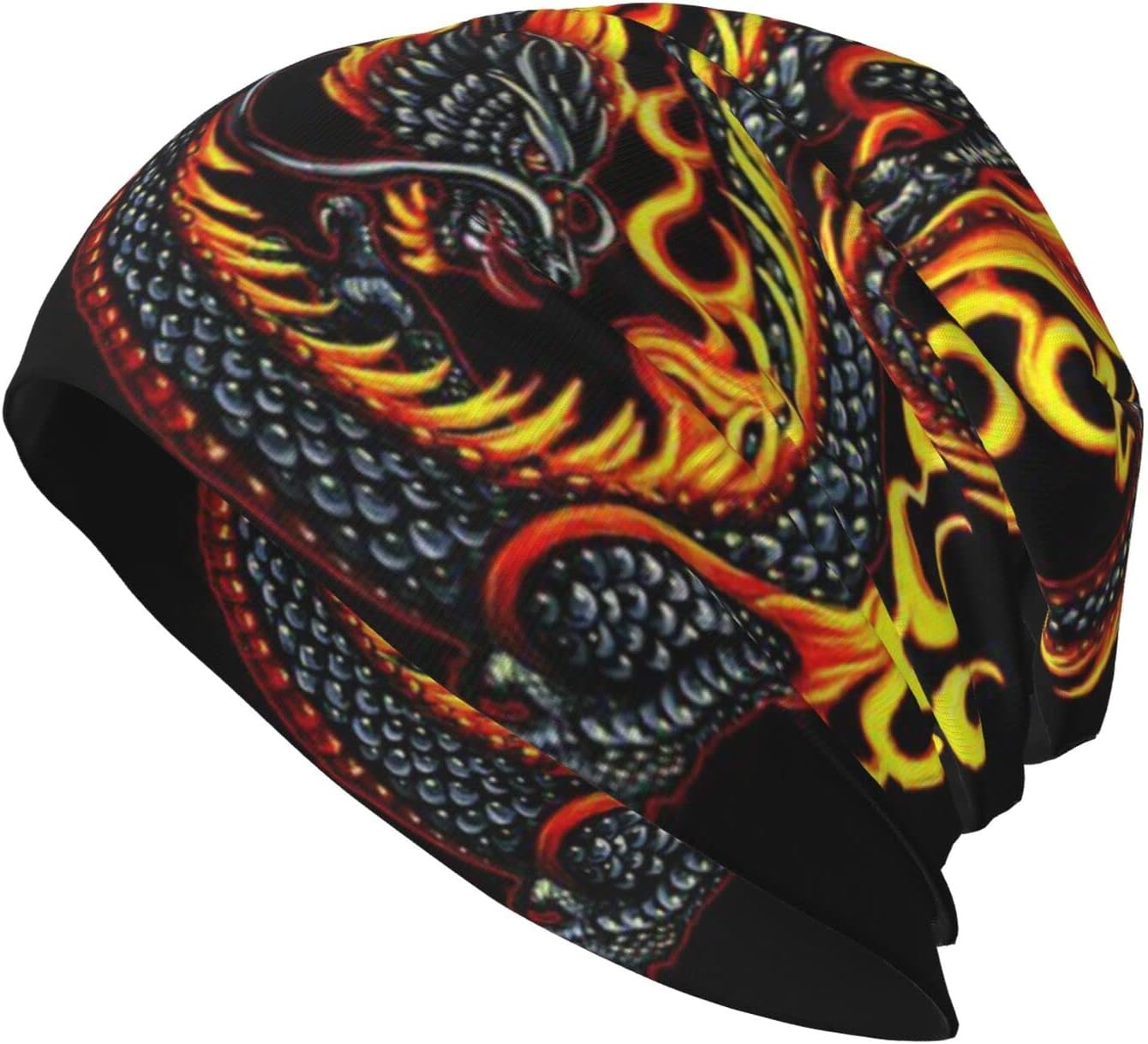 Fire Chinese Dragon Beanie Hat Stretch Scarf Head Wrap for Men and Women Winter Warm Outdoor Funny Hats Knit Cap, Fire Chinese Dragon, One Size image number 5