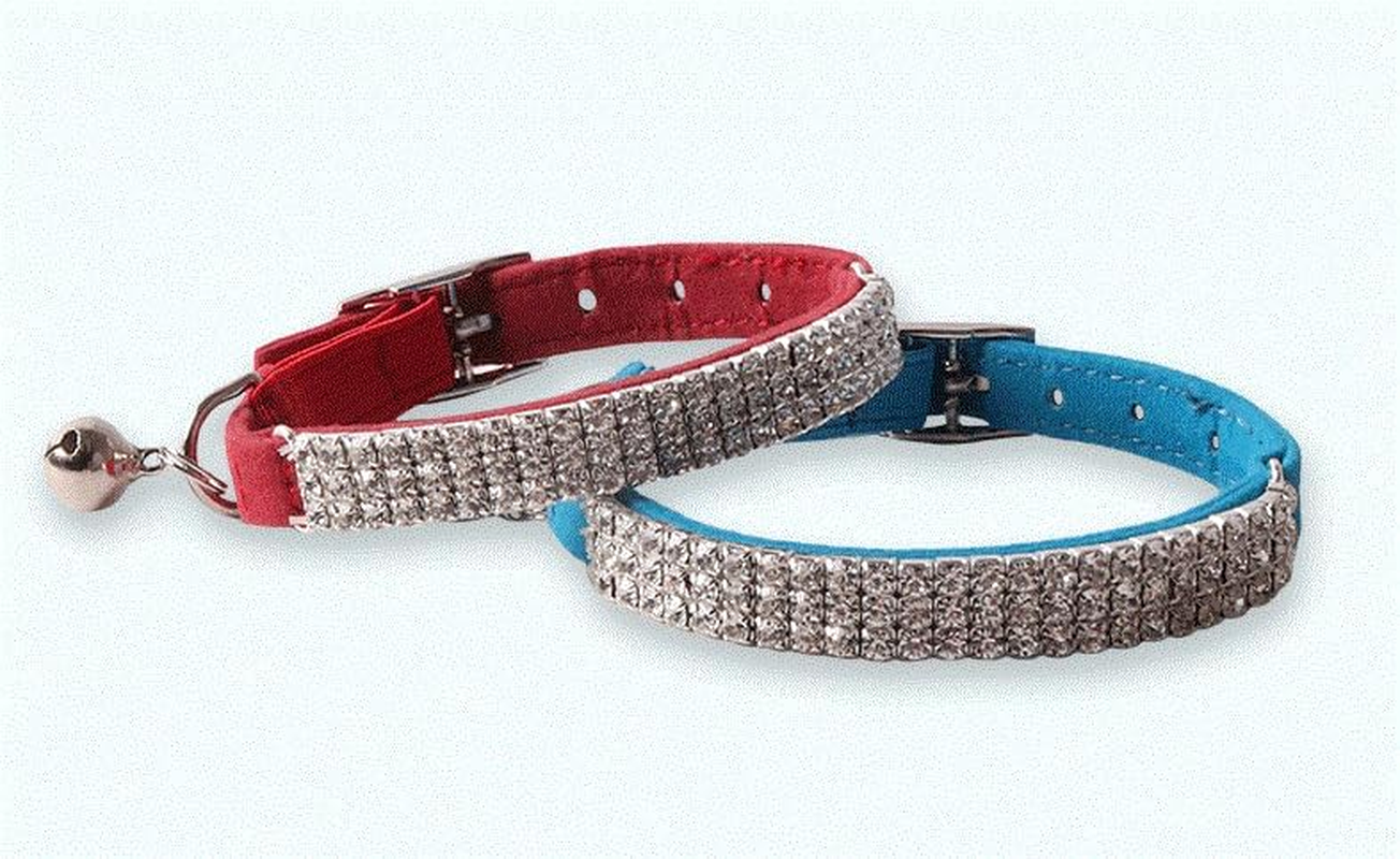 Cat Collar Rhinestone Jewelry PU Leather Suede Adjustableelastic Strap Kitten Puppy Bling Diamante Collar (Red, 1.0 * 28CM) image number 3