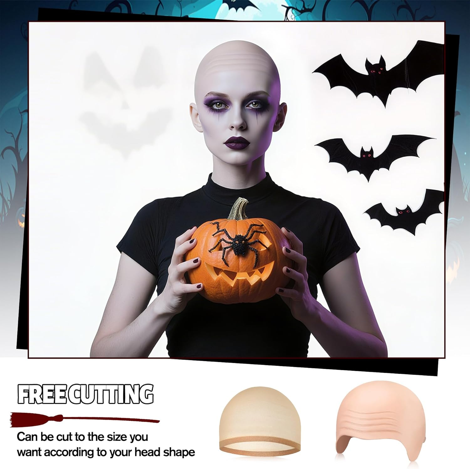 Halloween Bald Cap Bald Head Wig Caps for Adults Cosplay Party Supplies