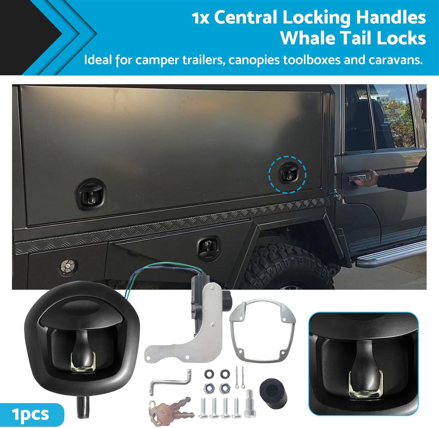 MAX COOL Truck Tool Box Lock, Trailer Door Lock with 2 Keys, 12V Power Operated Black Whale Tail T Handle Lock for Trailer Canopy, Door Latch Replacement Kit for Camper Horse Trailer Cargo Hauler image number 5