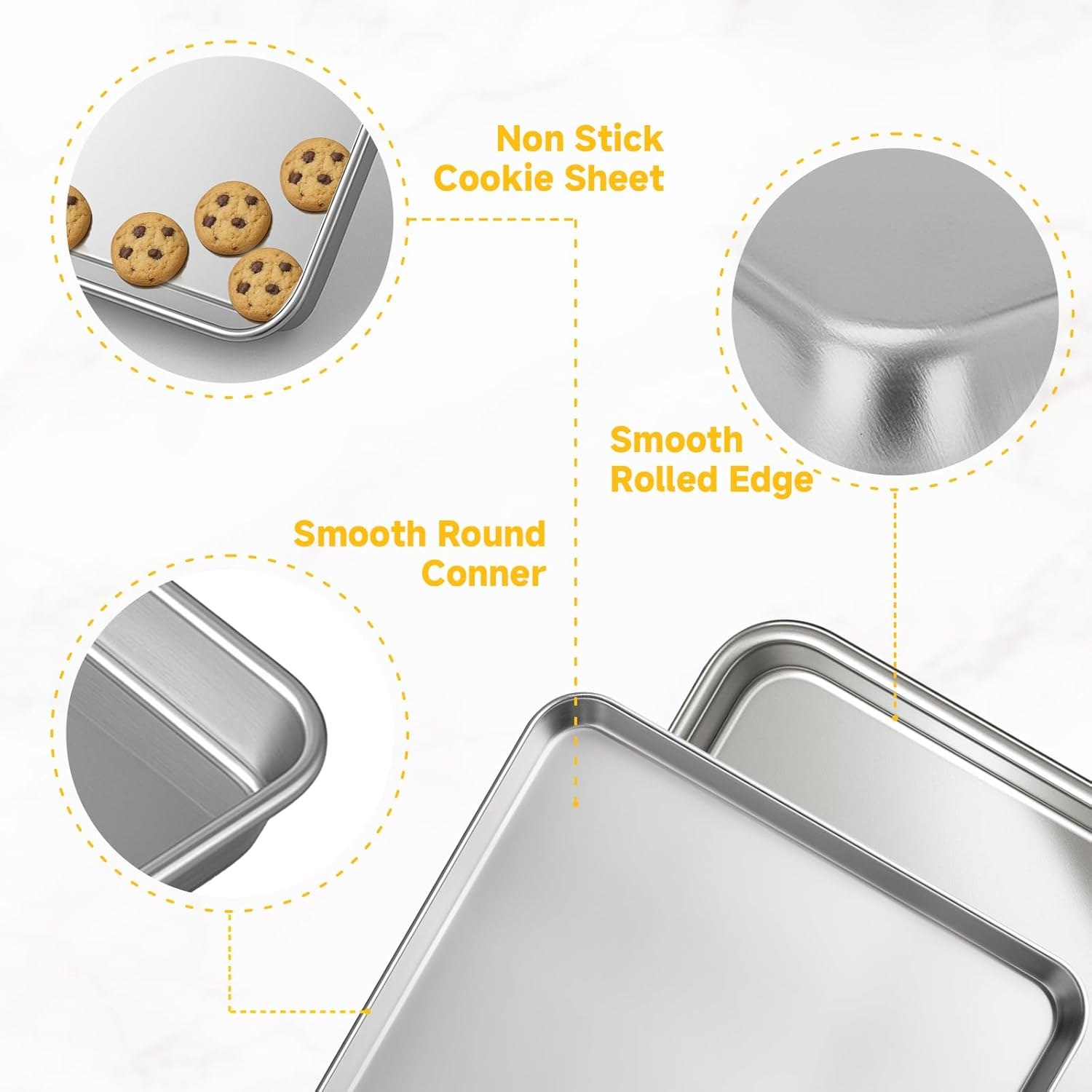 Shakico Stainless Steel Baking Tray - 3 Pack Oven Baking Tray, Non Stick & Non Toxic Baking Sheet for Cooking, Roasting, Heavy Duty Bakeware Sets, 22.8/31.5/40.6 Cm image number 5