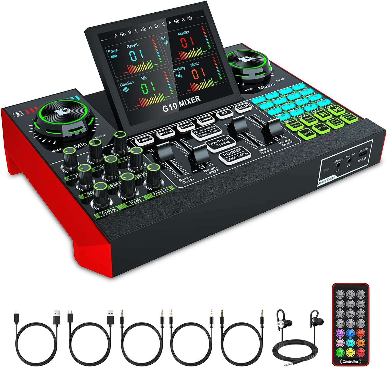 Audio Interface with Mixer and Sound Card, Tenlamp G10 USB Sound Mixer with Voice Changer Soundboard, Studio Portable All-In-One XLR Mixer for Phong PC Live Streaming Podcast Gaming Recording image number 2