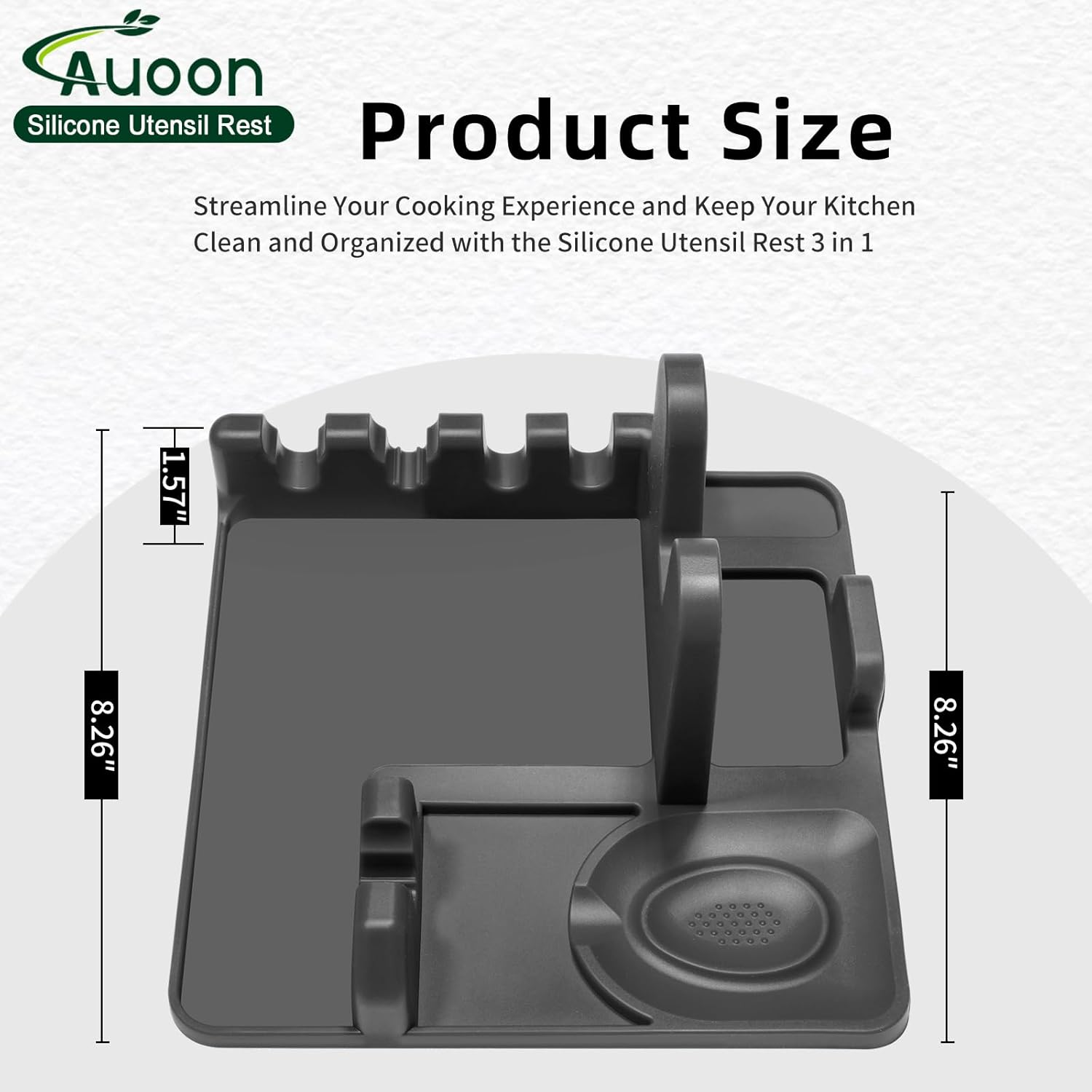 AUOON Spoon Rest for Stove Top - Silicone Utensil Rest with Drip Pad for Kitchen Counter | Practical Kitchen Gadgets for Cooking | Dishwasher Safe (Grey, Large) - Fog Blue image number 5
